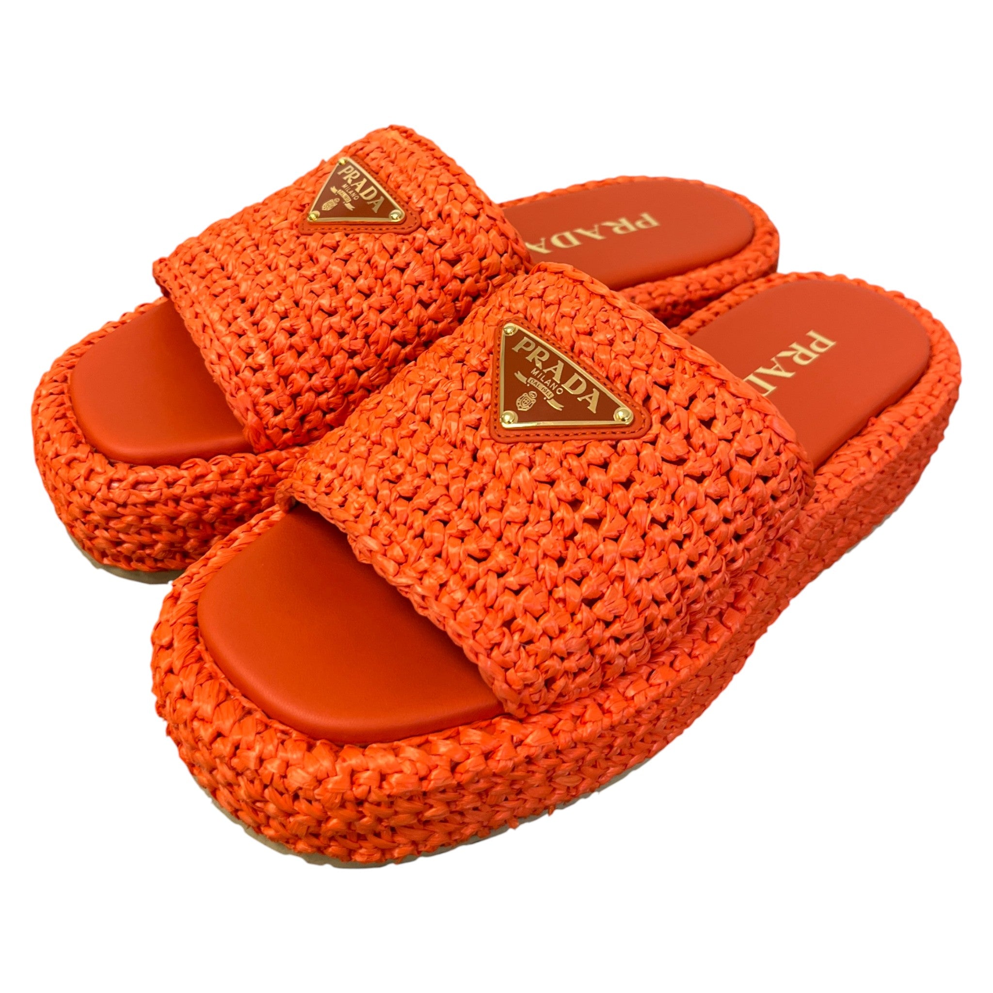 Women's Logo Raffia Platform Slides Orange Size EU 37 / UK 4
