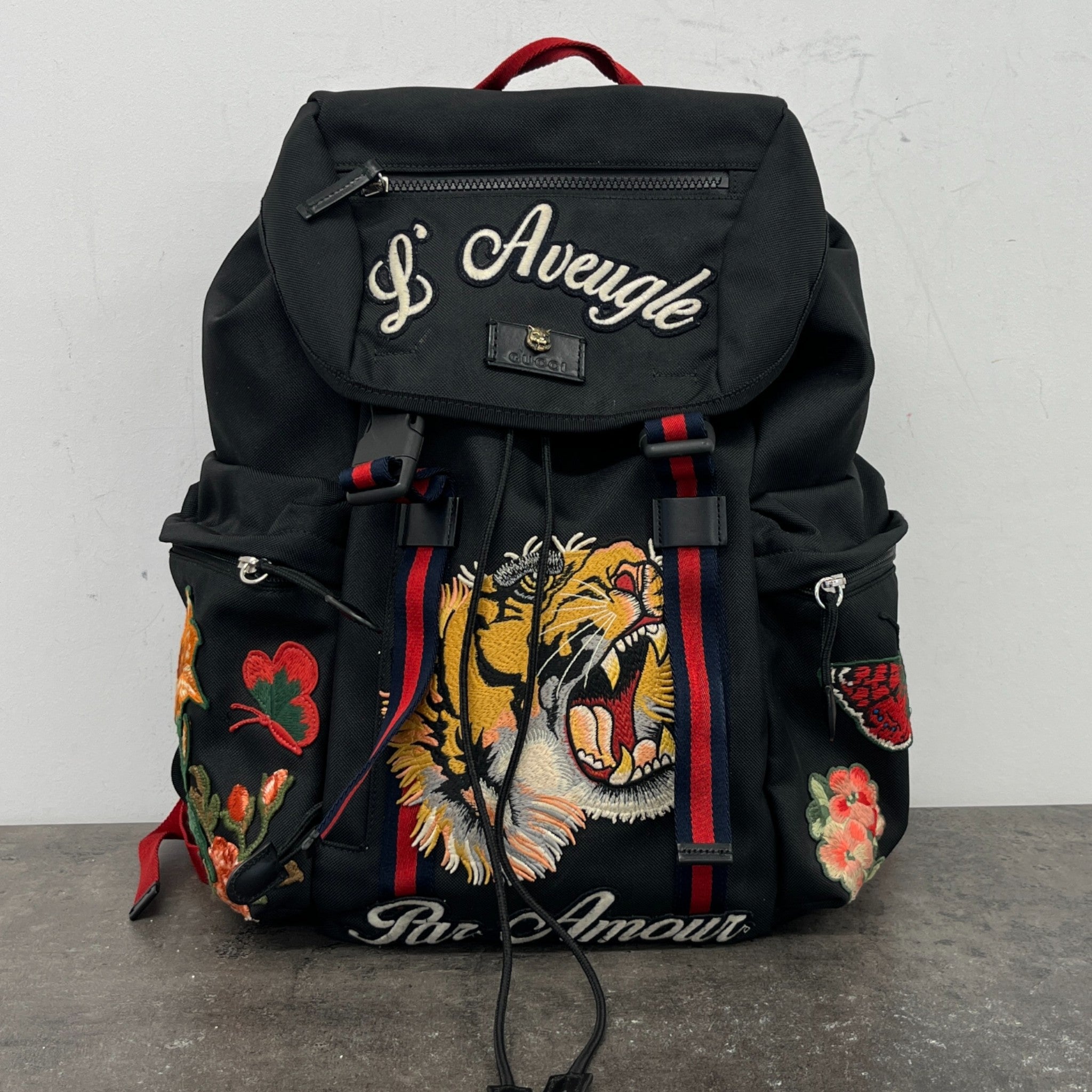 Men's Embroidered Patch Backpack Black