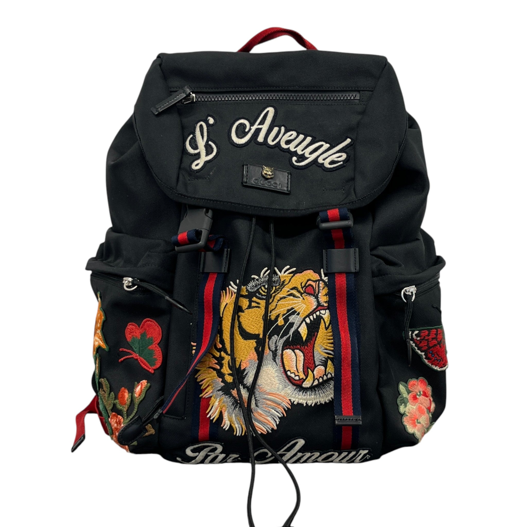 Men's Embroidered Patch Backpack Black