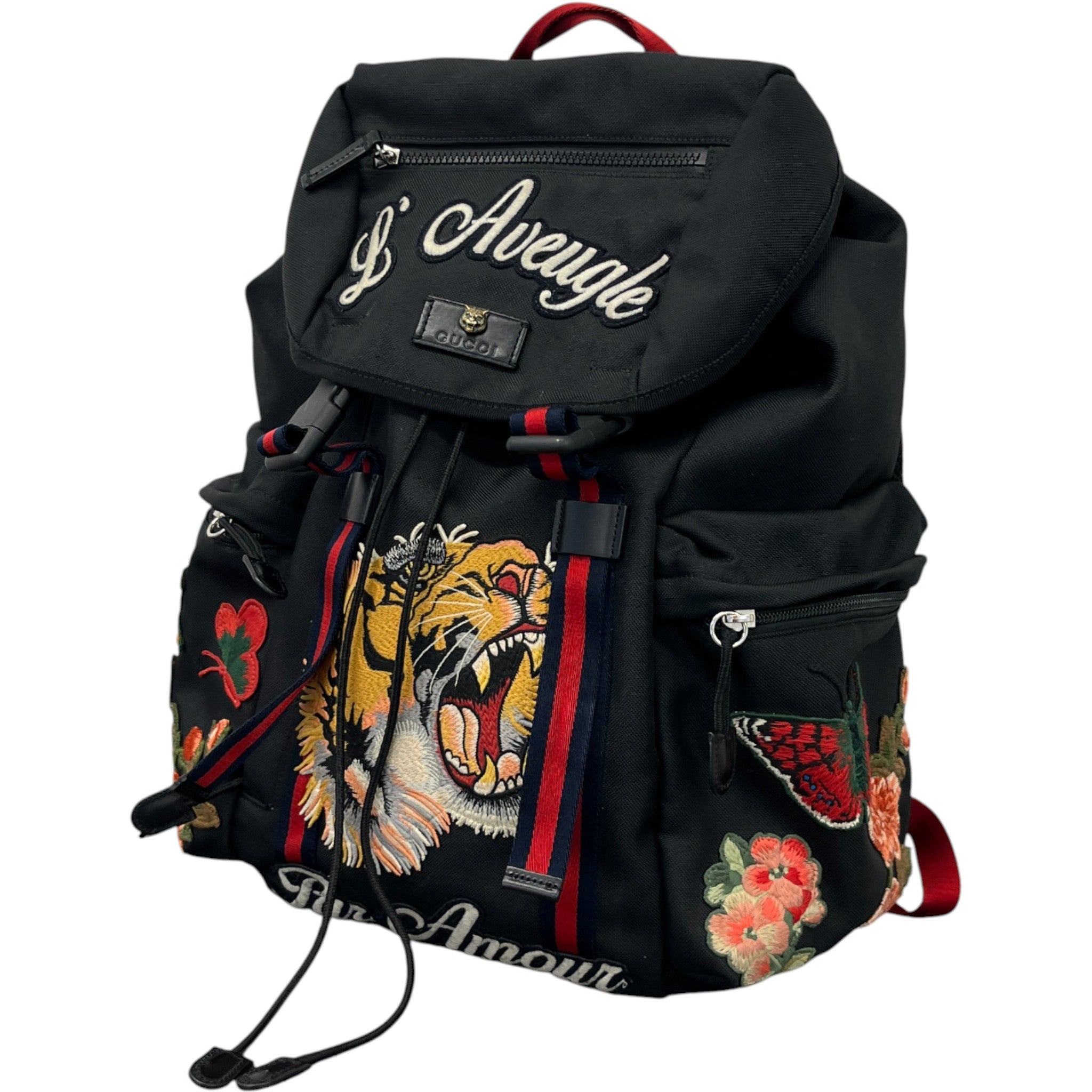 Men's Embroidered Patch Backpack Black