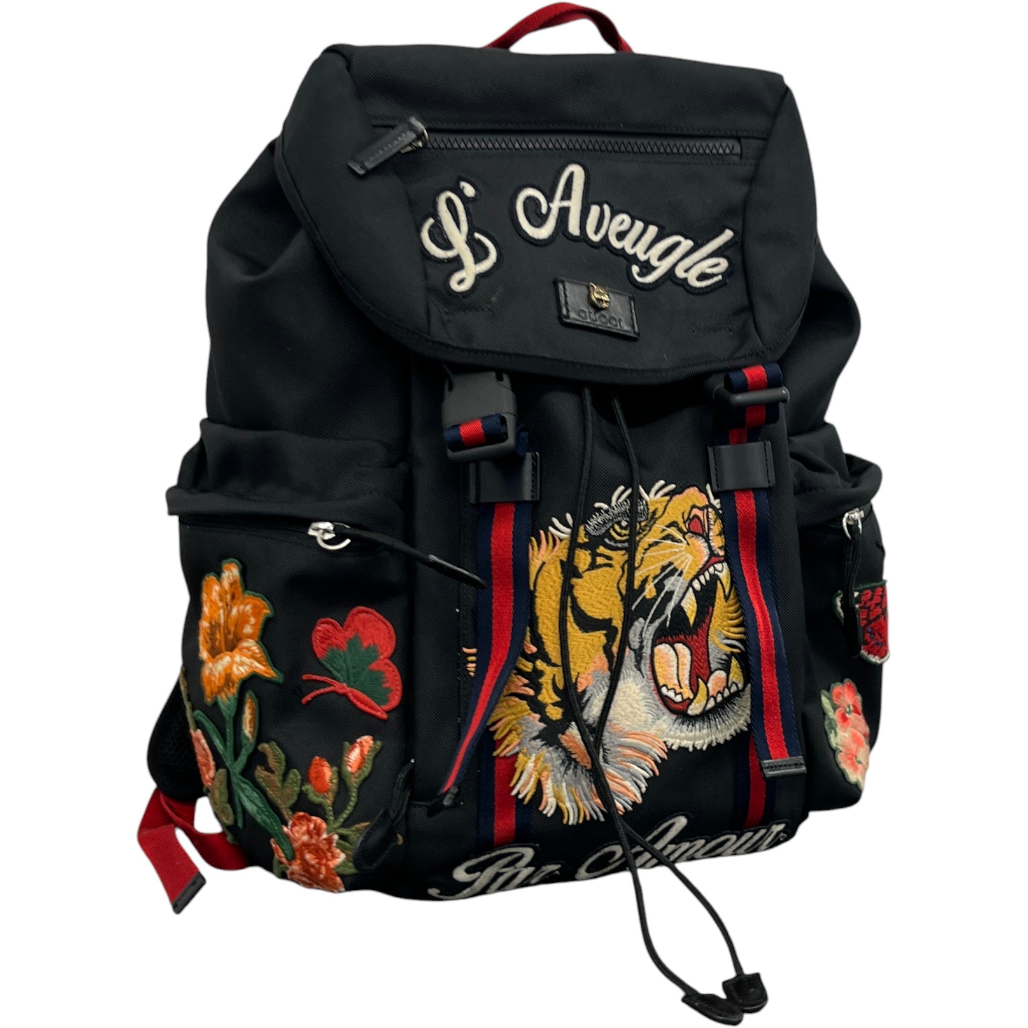 Men's Embroidered Patch Backpack Black