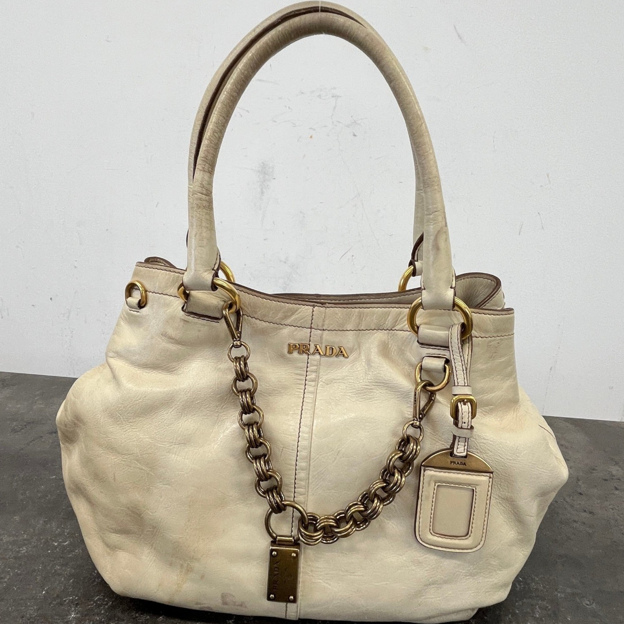 Women's Vitello Shine Handbag Cream