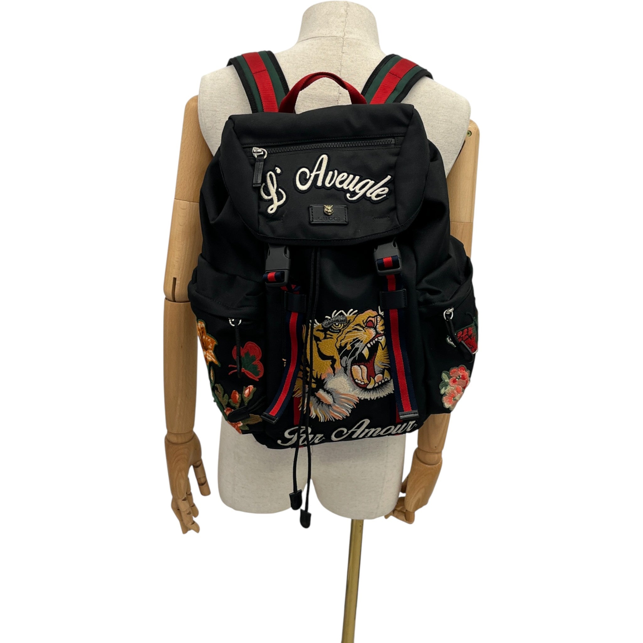 Men's Embroidered Patch Backpack Black