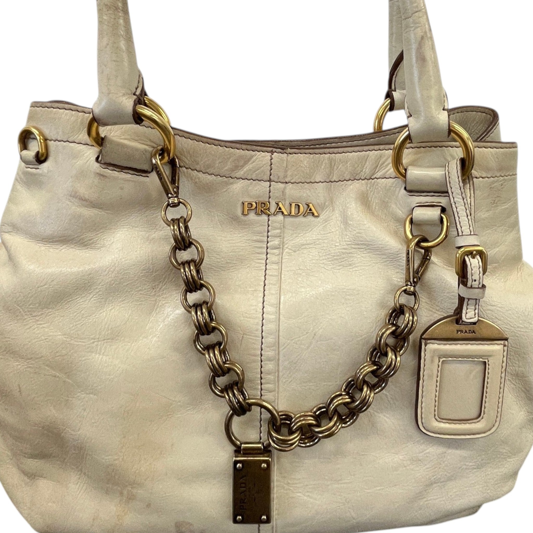 Women's Vitello Shine Handbag Cream