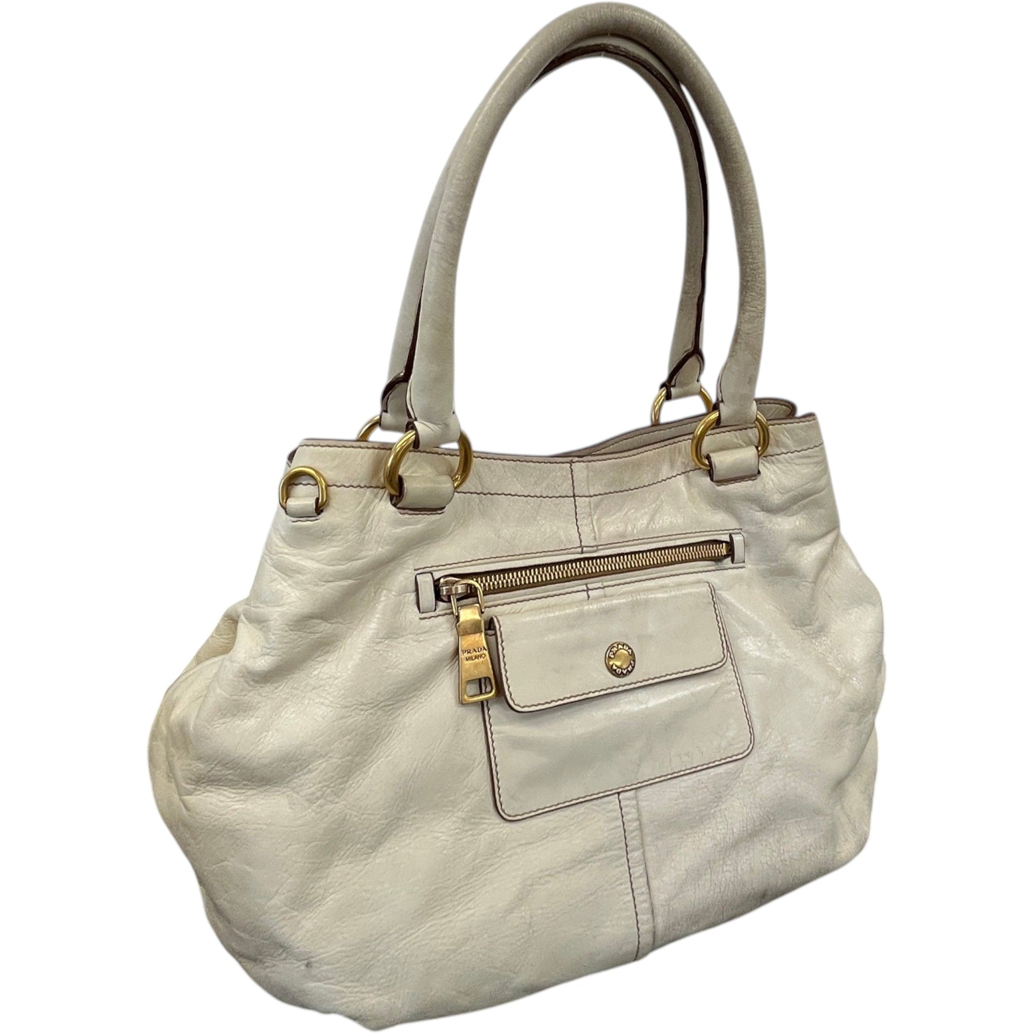 Women's Vitello Shine Handbag Cream