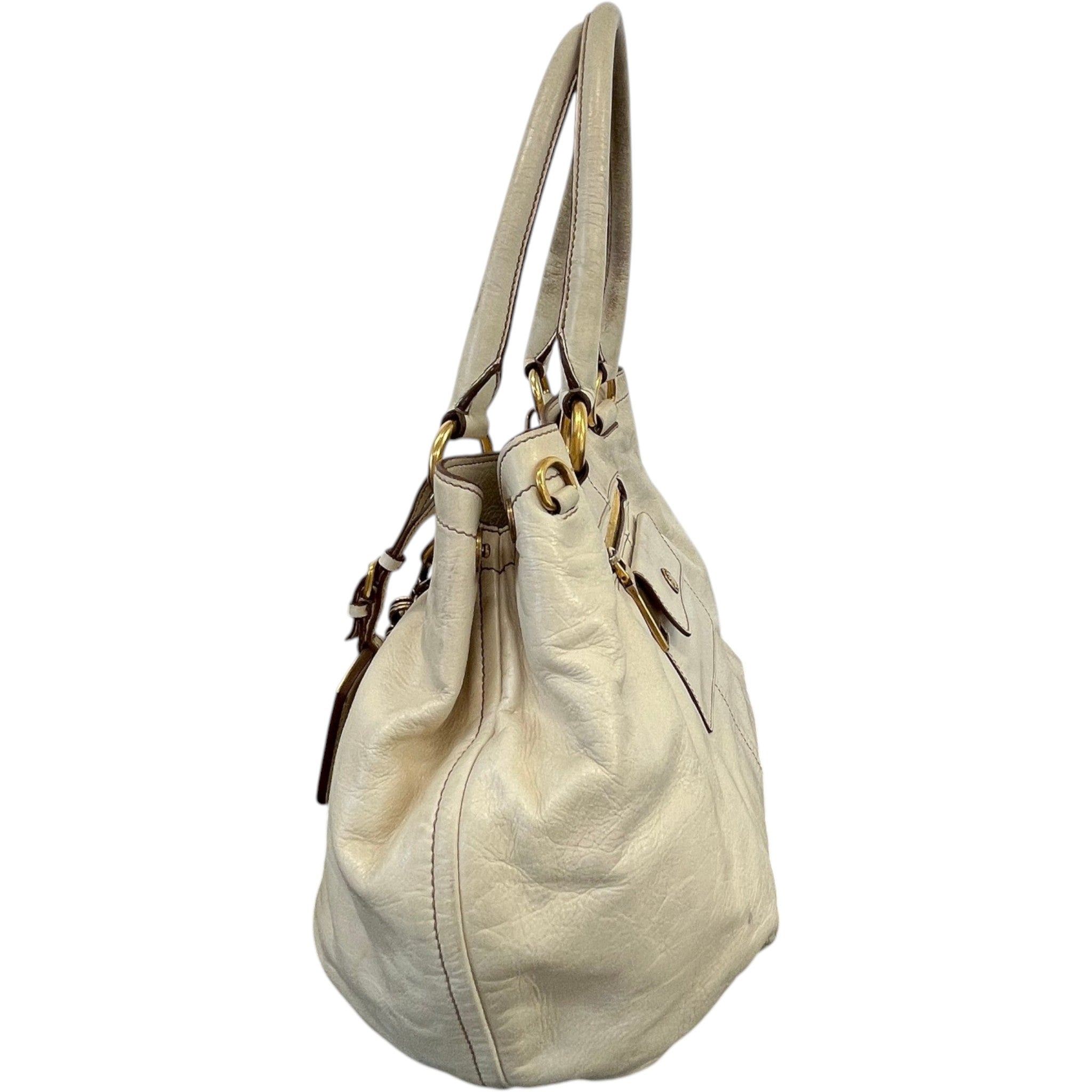Women's Vitello Shine Handbag Cream