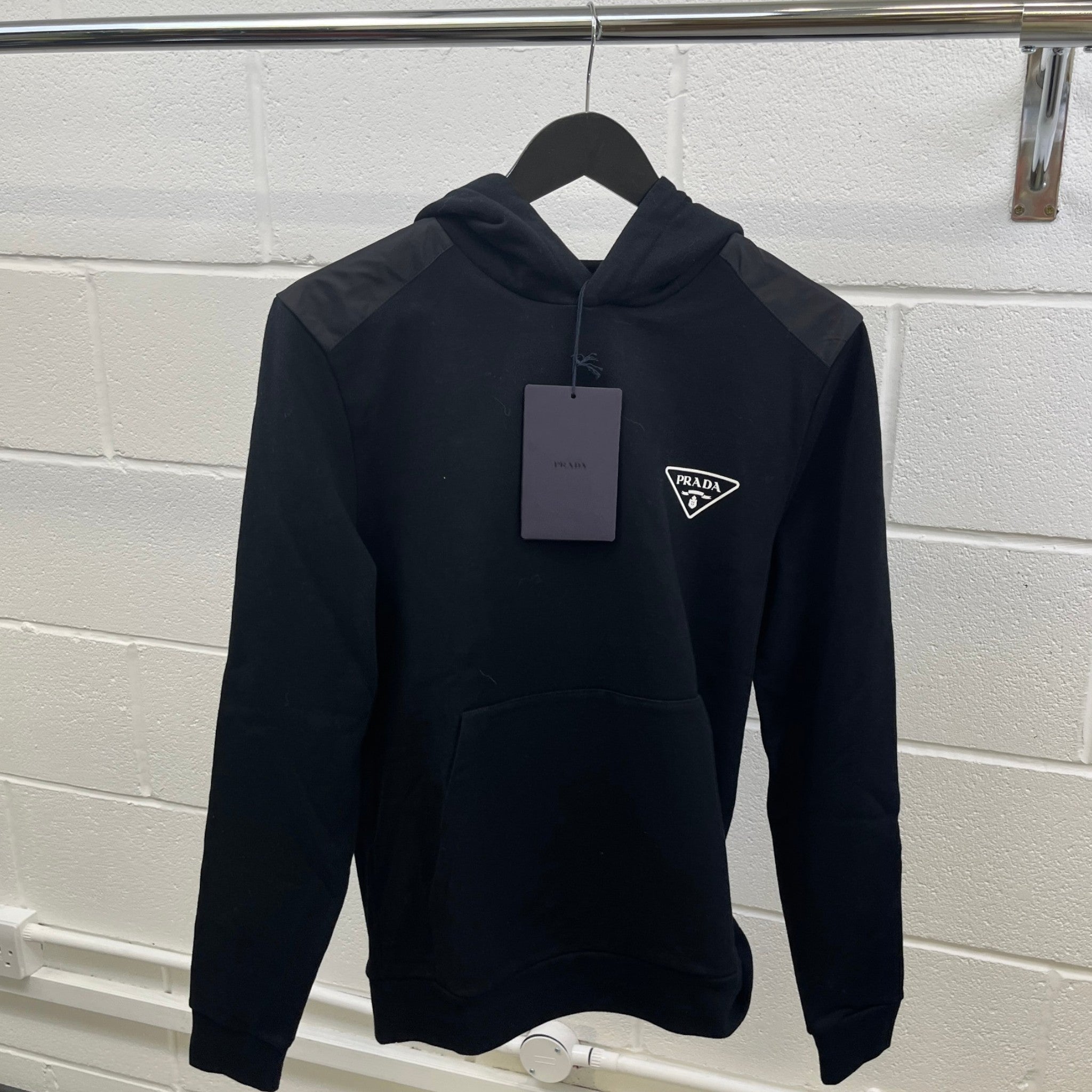 Men's Triangle Logo Nylon Hoodie Black Size S