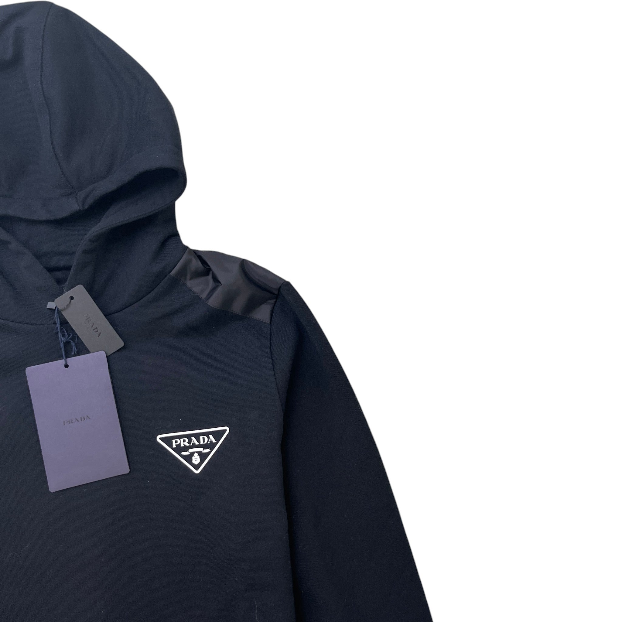 Men's Triangle Logo Nylon Hoodie Black Size S