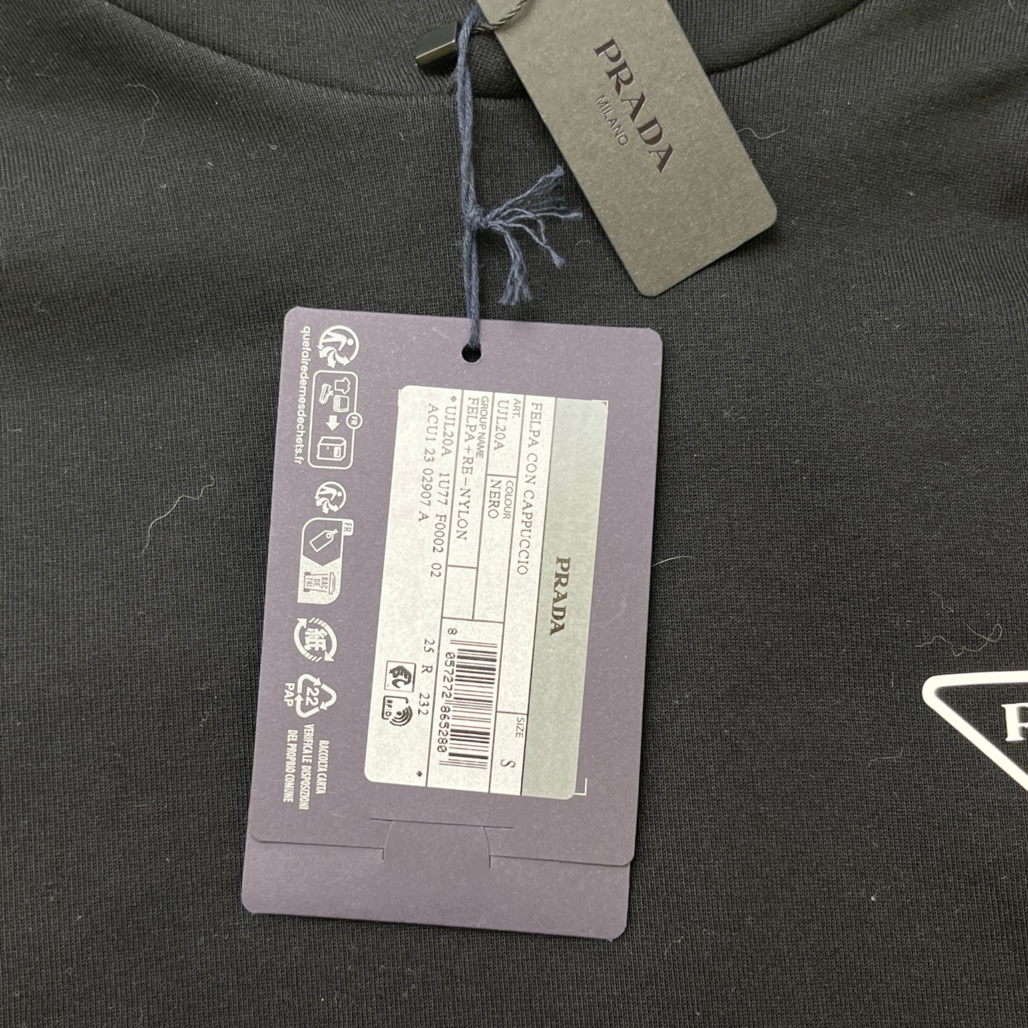 Men's Triangle Logo Nylon Hoodie Black Size S