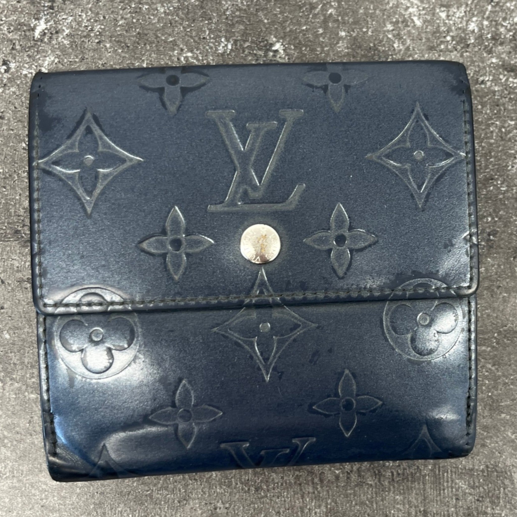Women's Vernis Leather Elise Trifold Wallet Navy