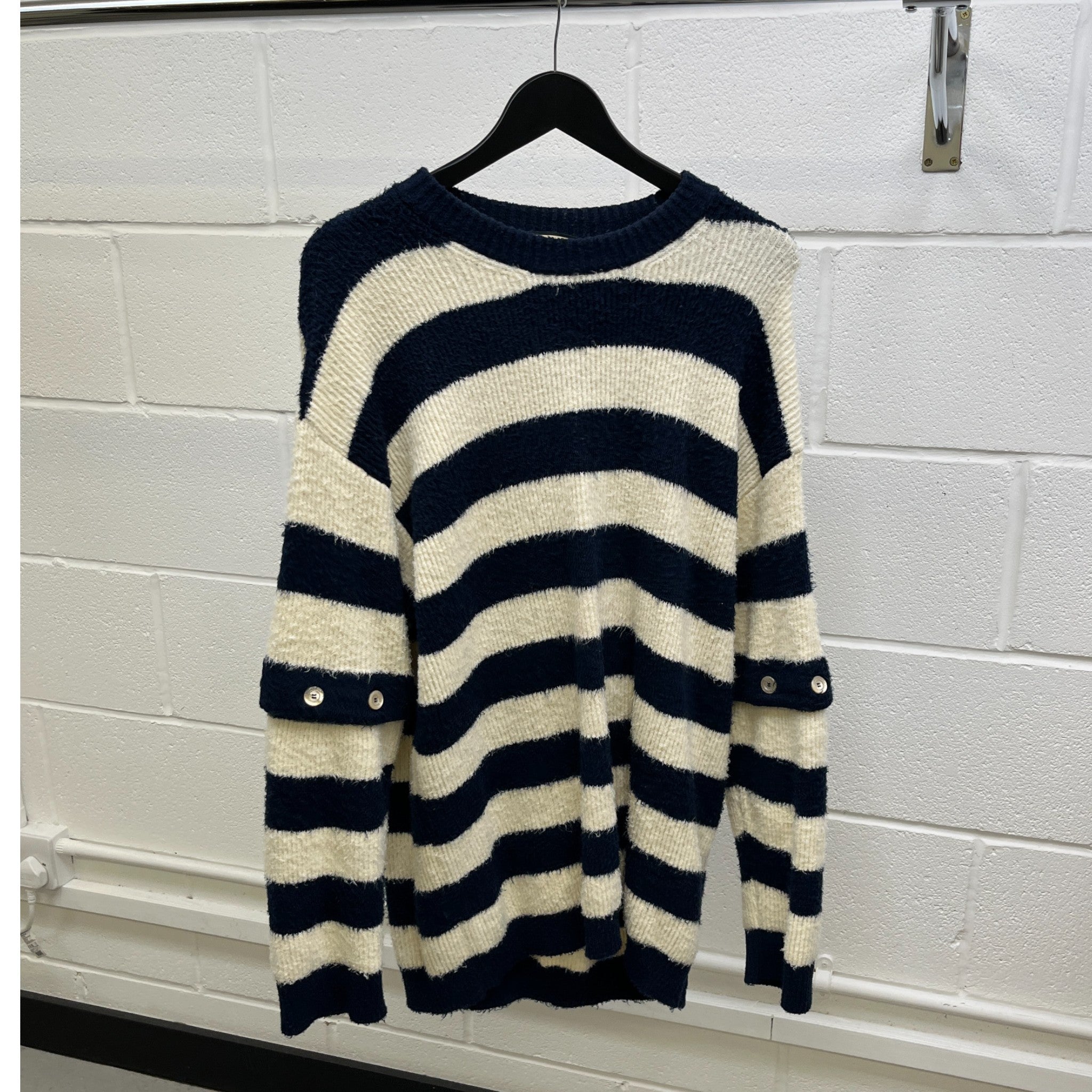 Men's Striped Brushed Jumper Beige Size S