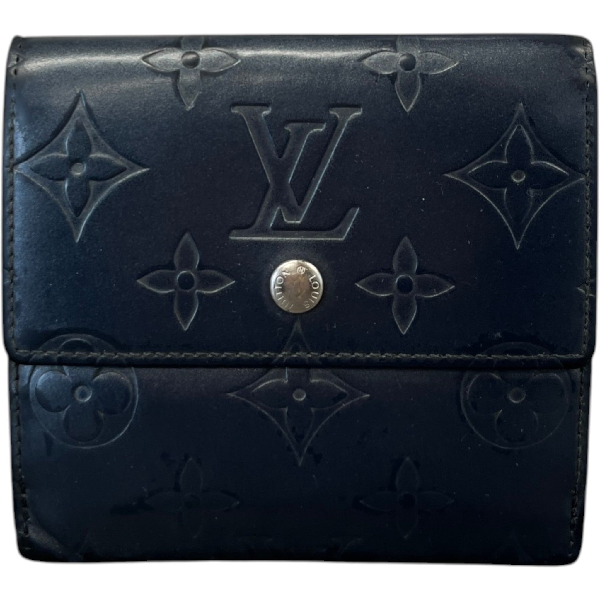Women's Vernis Leather Elise Trifold Wallet Navy