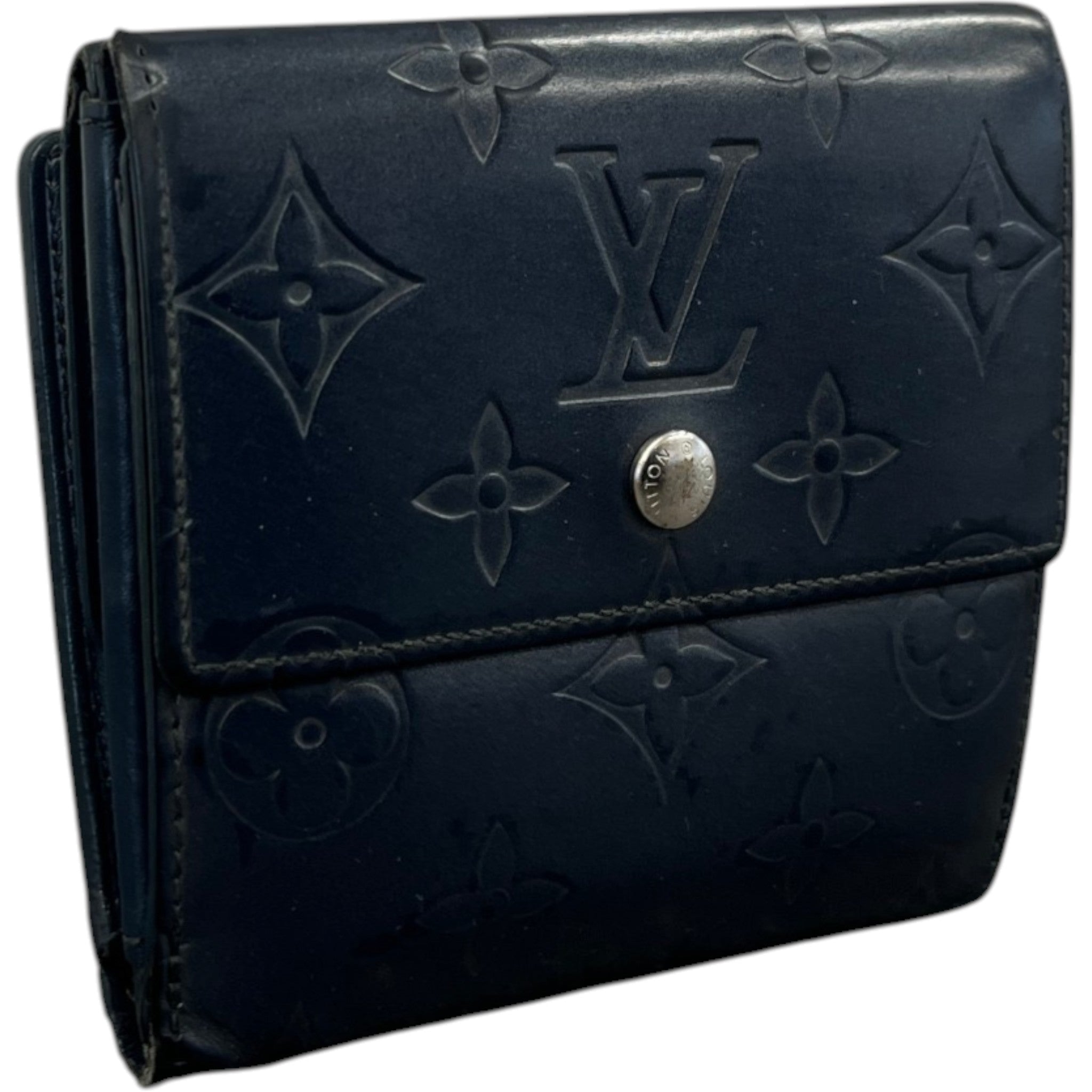 Women's Vernis Leather Elise Trifold Wallet Navy
