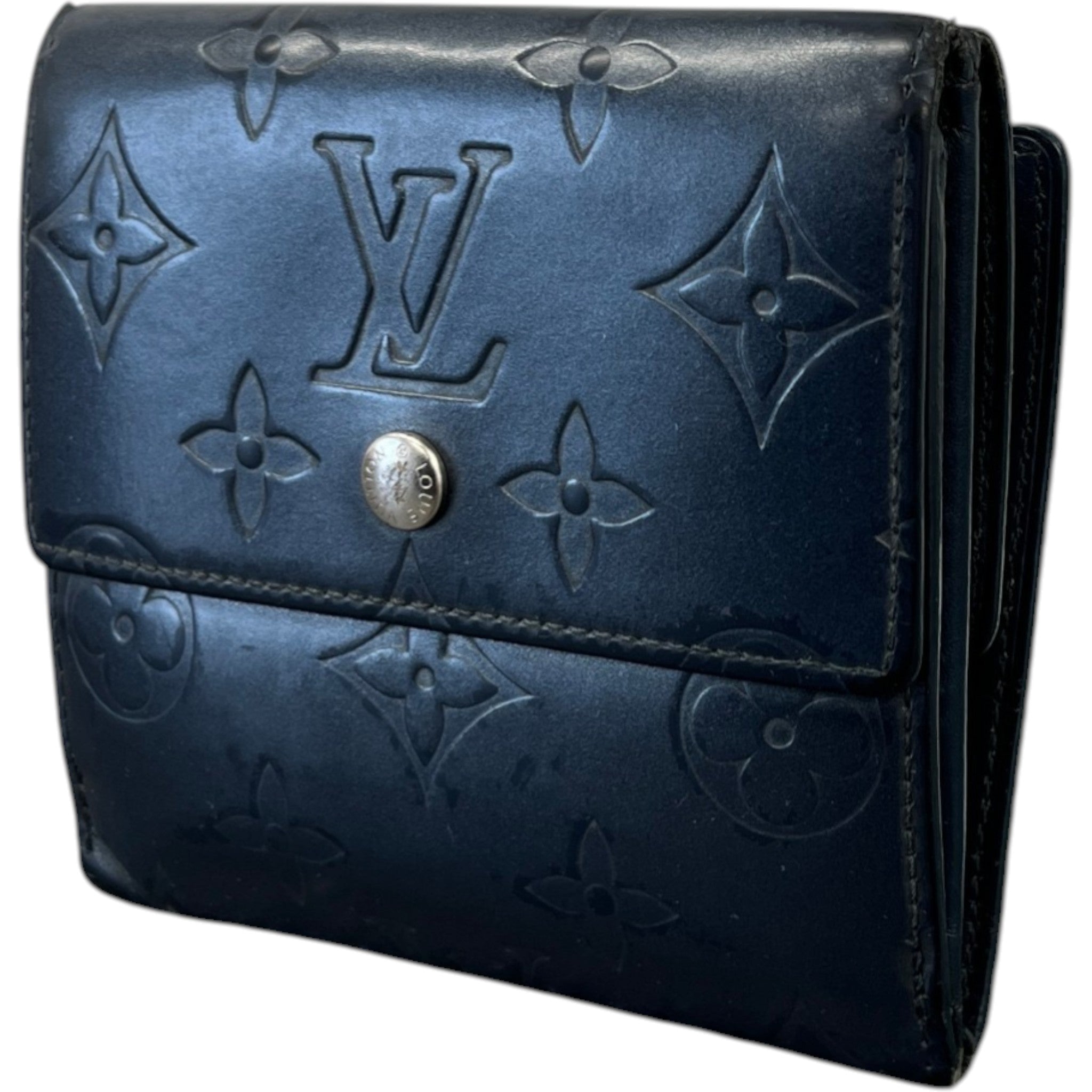 Women's Vernis Leather Elise Trifold Wallet Navy