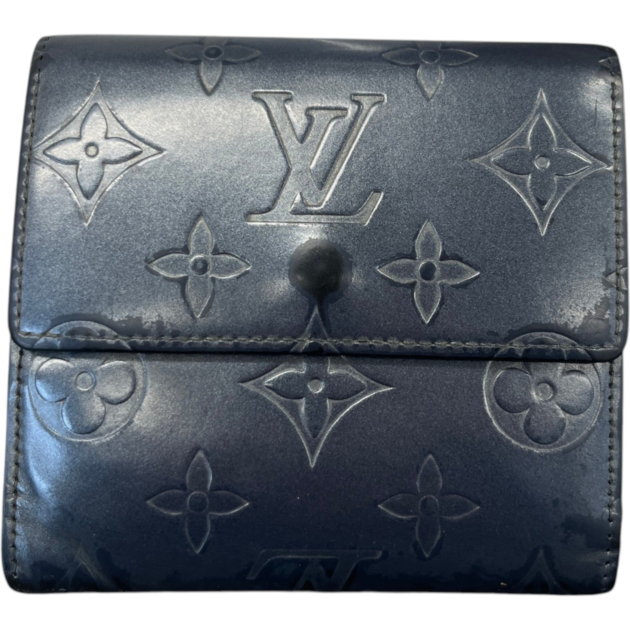 Women's Vernis Leather Elise Trifold Wallet Navy