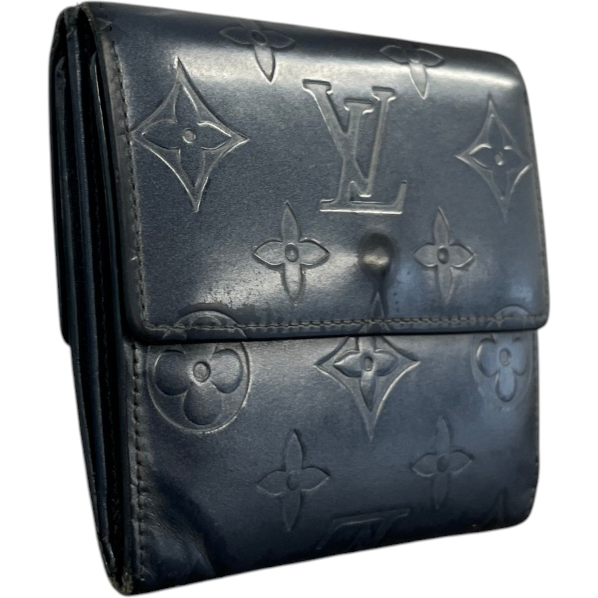 Women's Vernis Leather Elise Trifold Wallet Navy