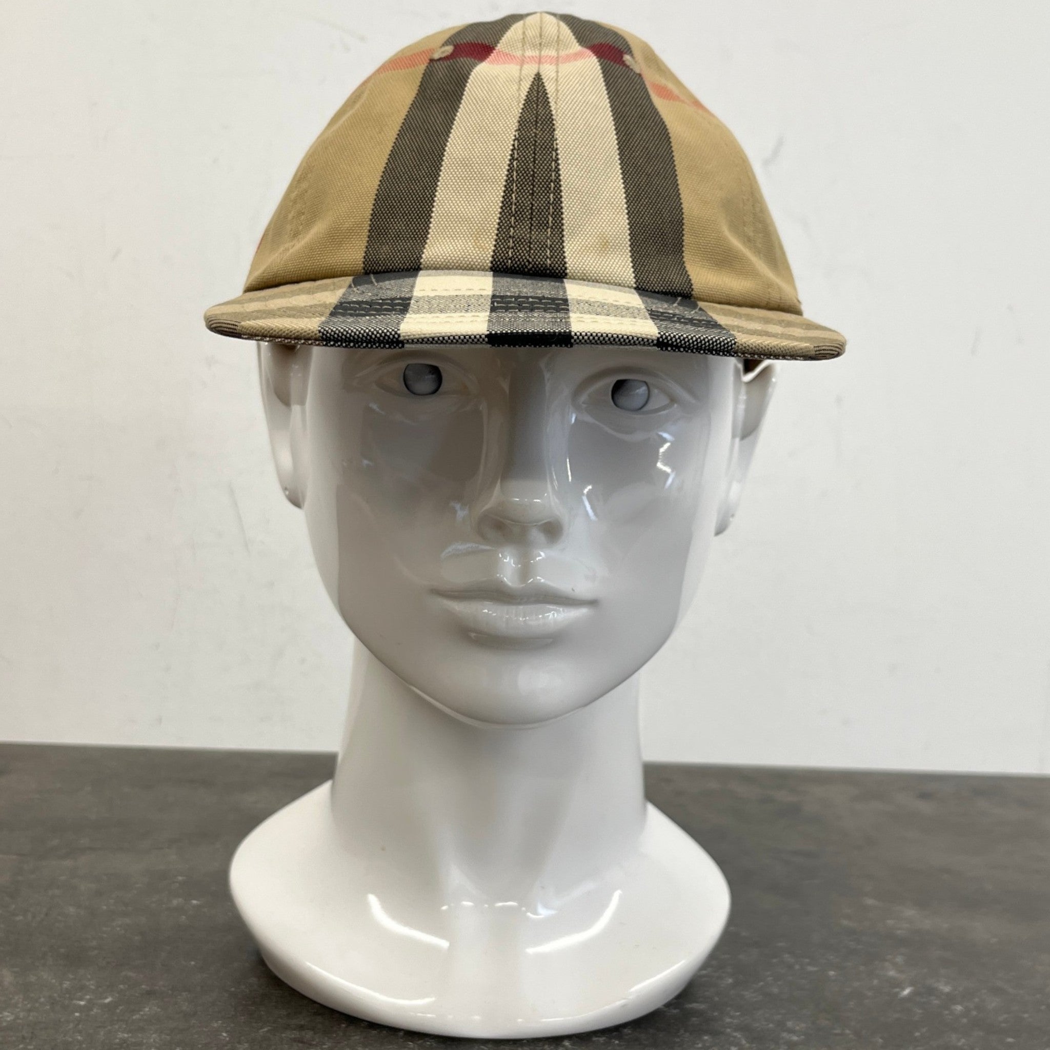 Men's Check Print Cap Beige Size M