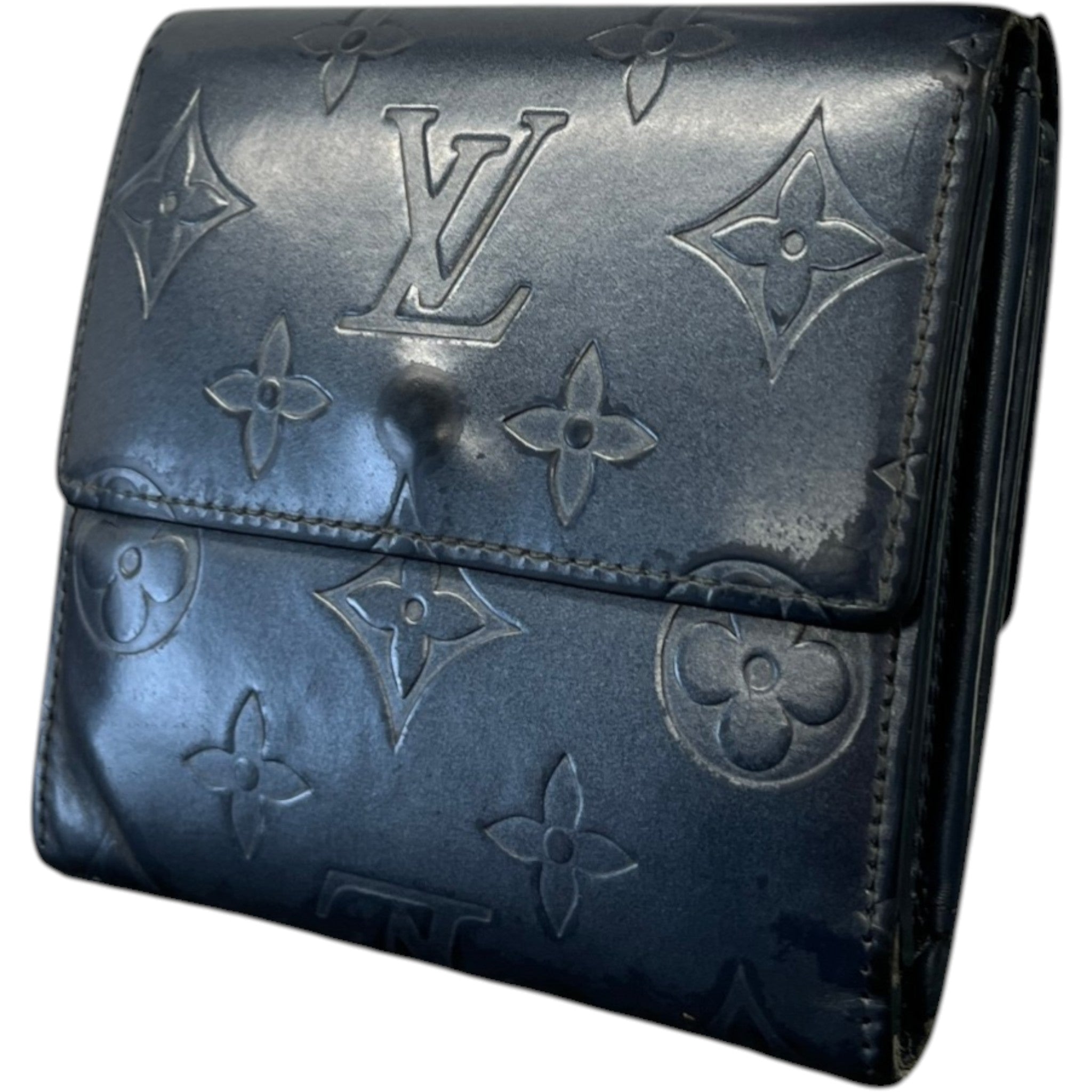 Women's Vernis Leather Elise Trifold Wallet Navy