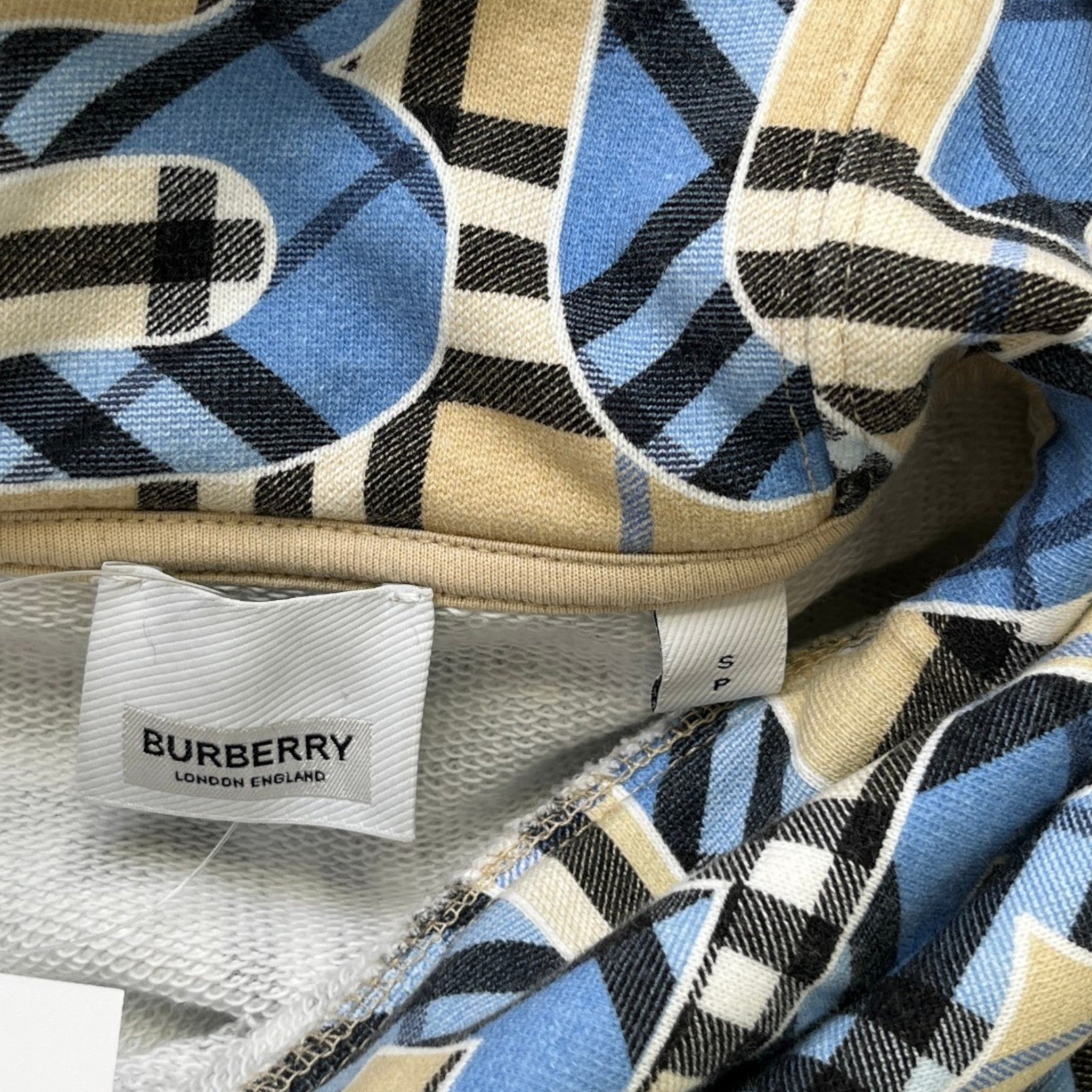 Men's Vintage Check Logo Print Hoodie Blue Size M