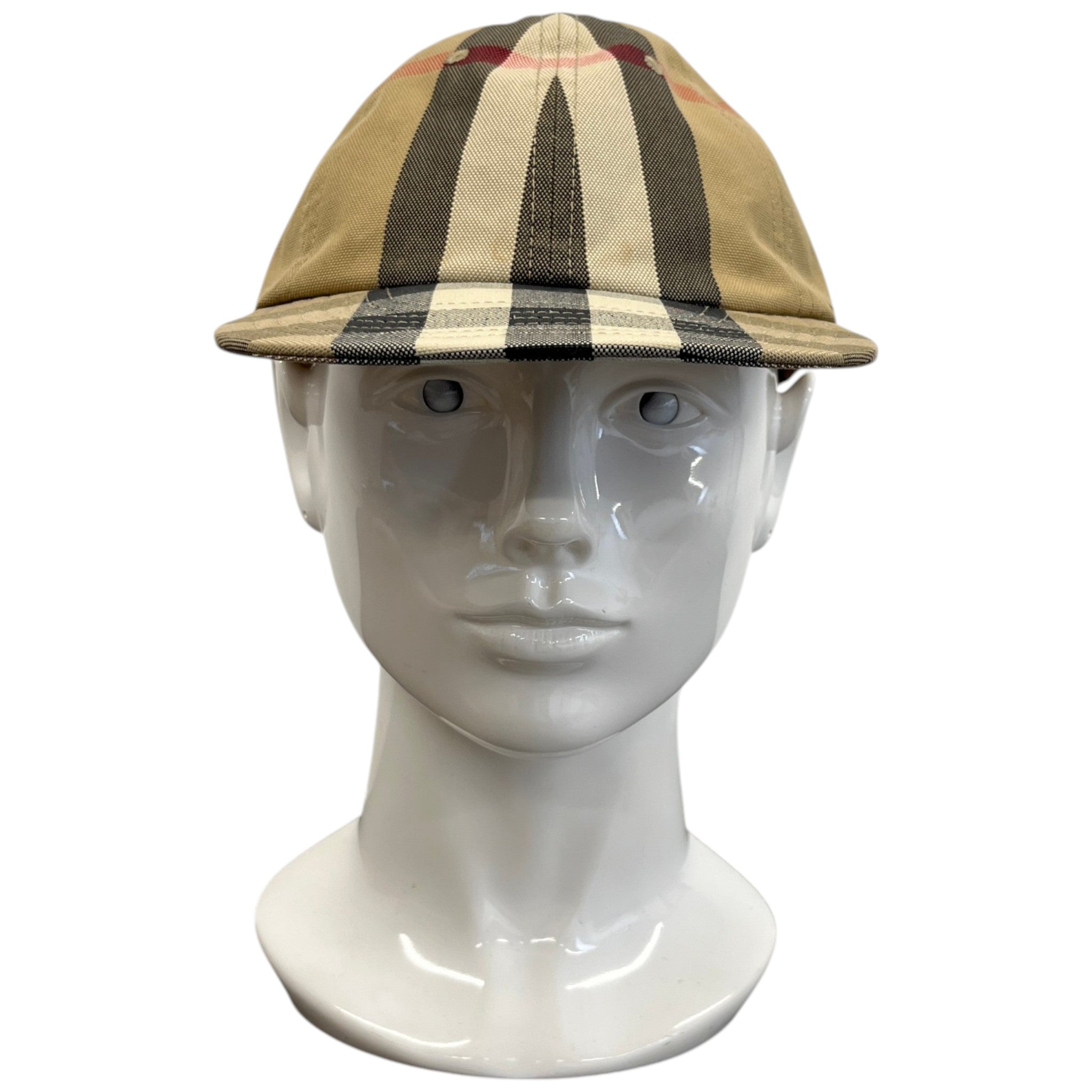 Men's Check Print Cap Beige Size M