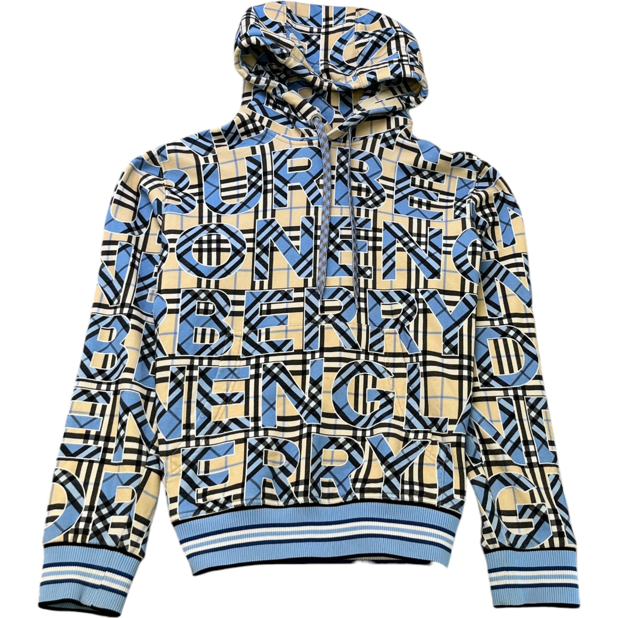 Men's Vintage Check Logo Print Hoodie Blue Size M