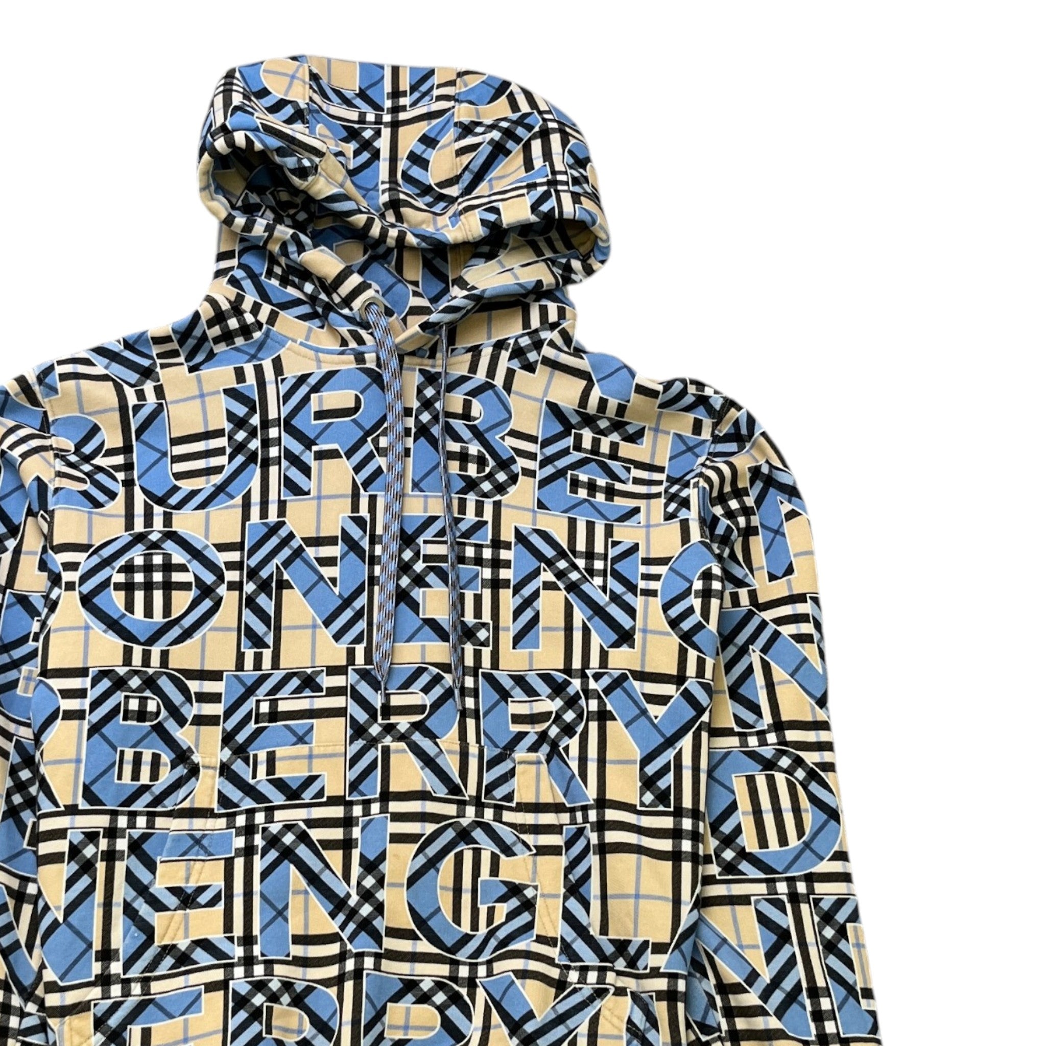 Men's Vintage Check Logo Print Hoodie Blue Size M