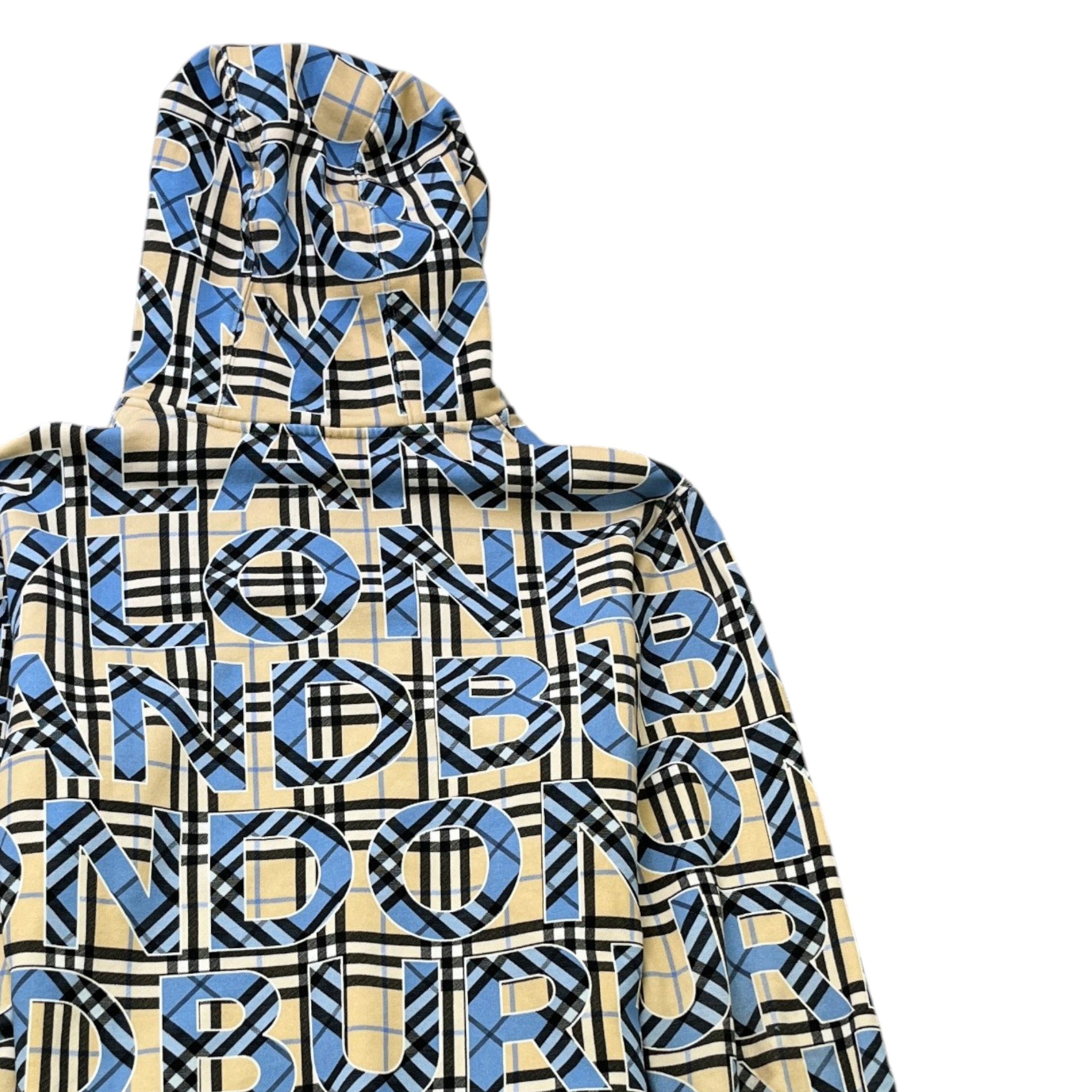 Men's Vintage Check Logo Print Hoodie Blue Size M