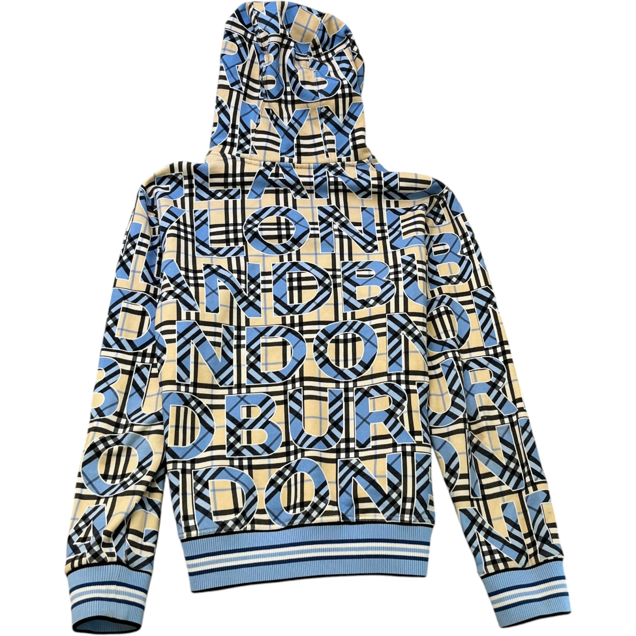 Men's Vintage Check Logo Print Hoodie Blue Size M