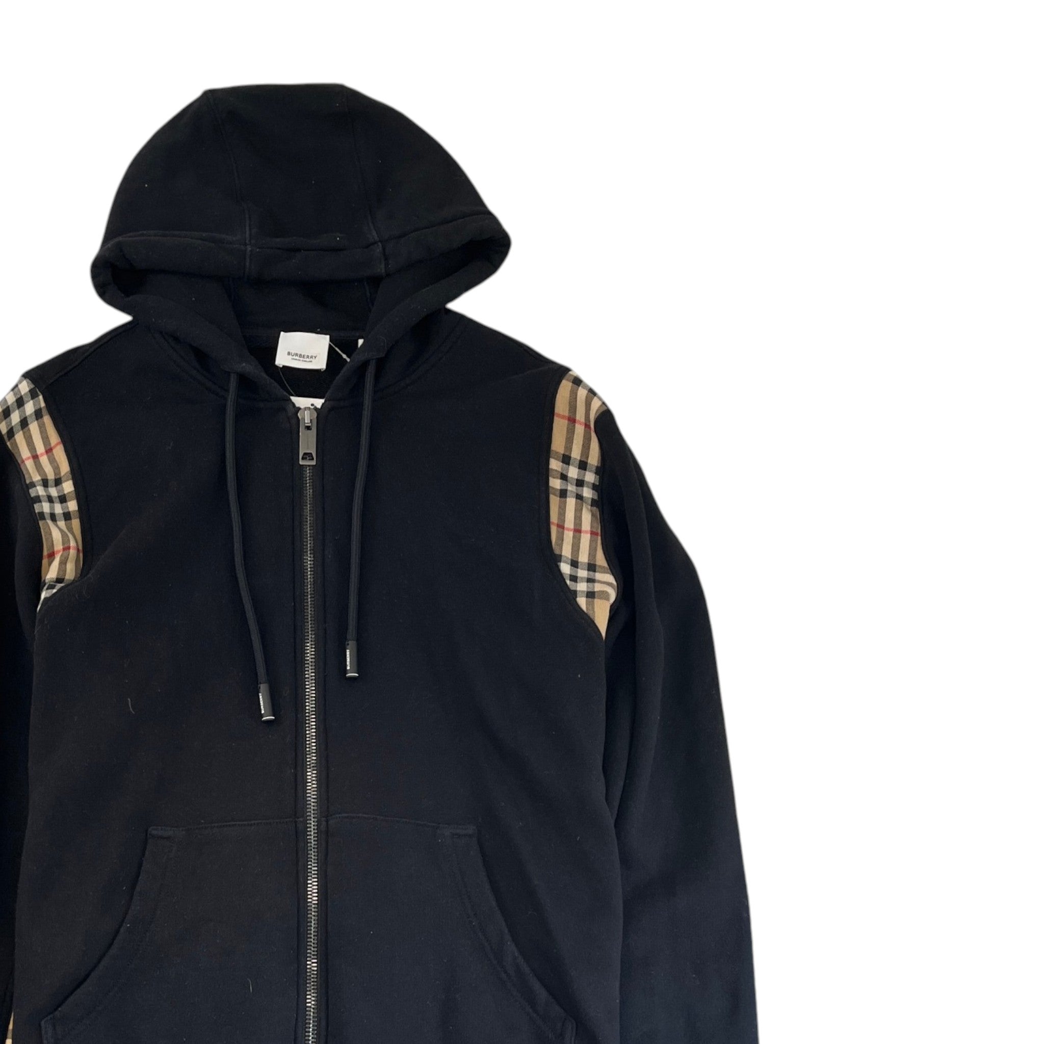 Men's Check Trim Hoodie Black Size L