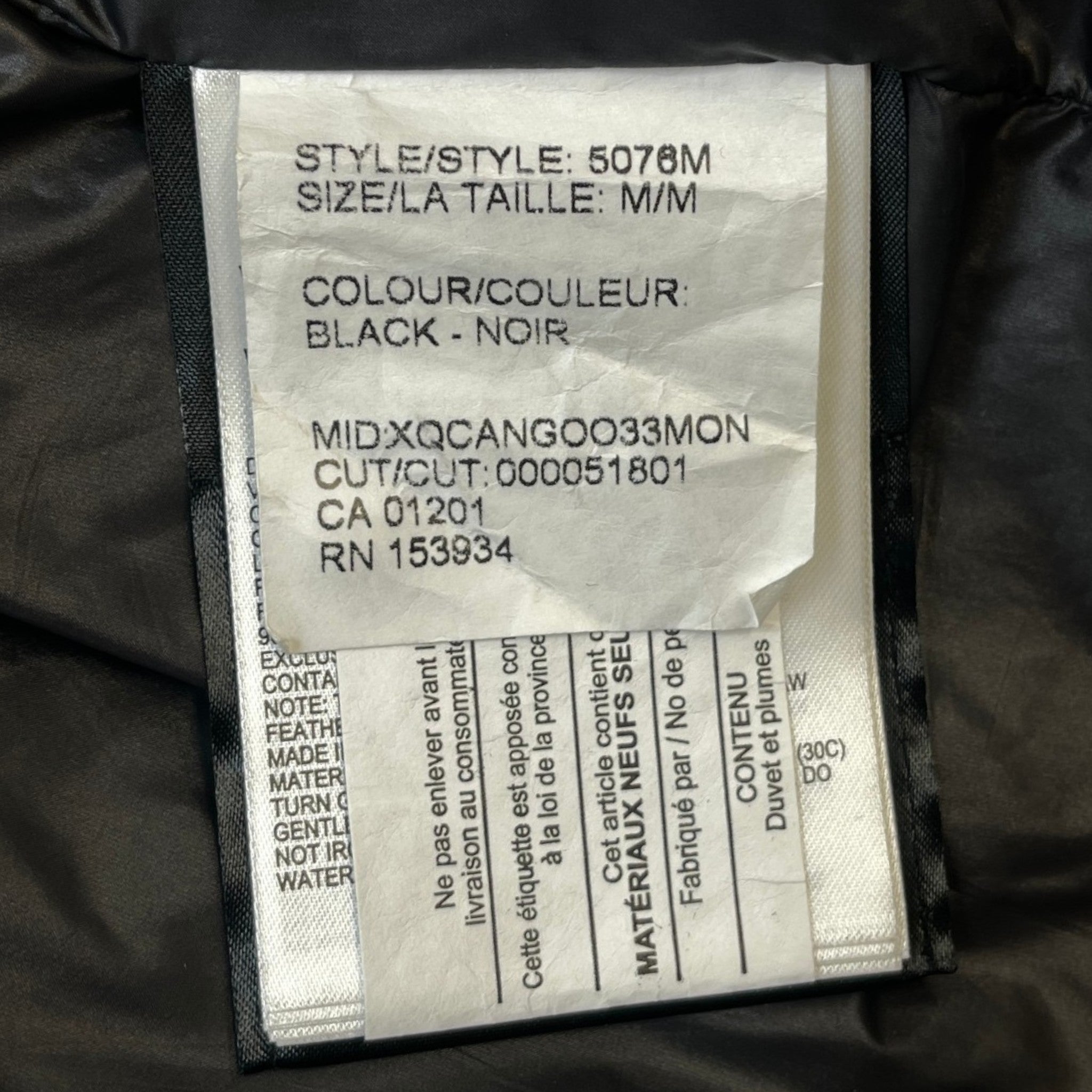 Men's Armstrong Down Jacket Black Size M