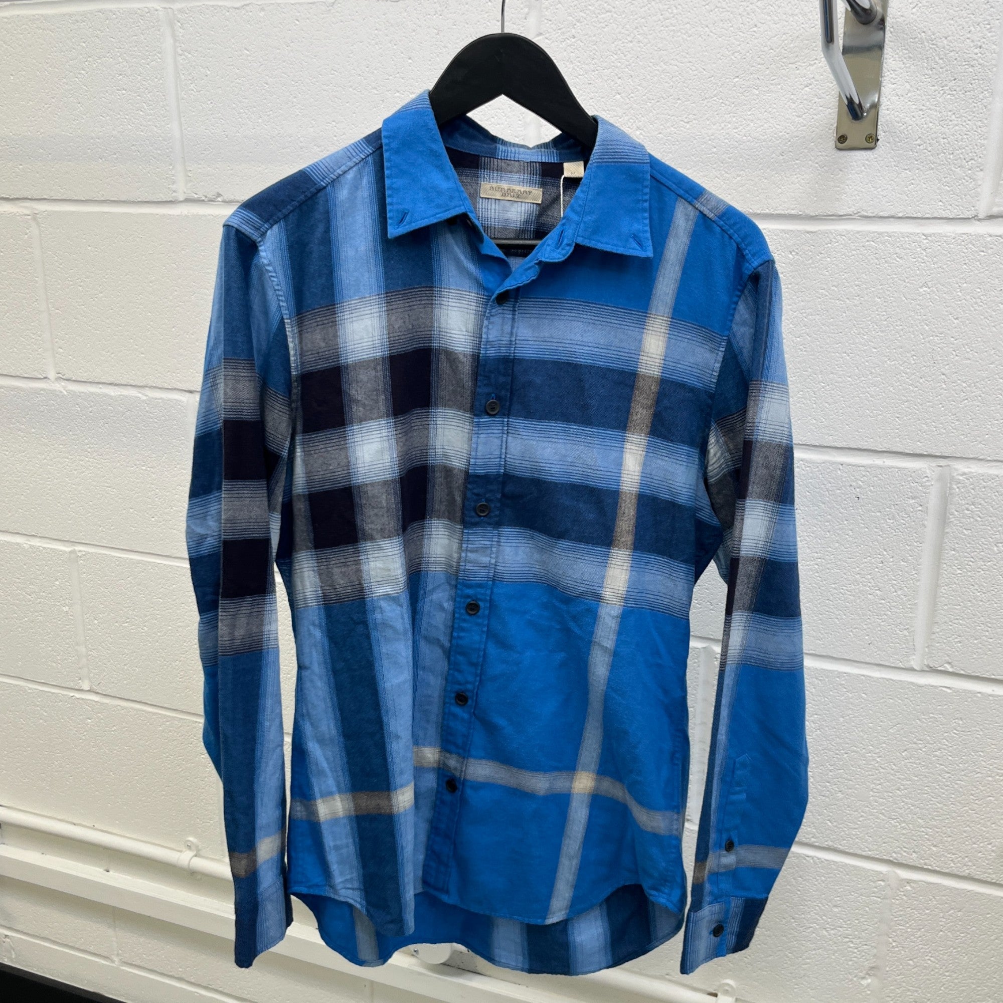 Men's Checkered Long Sleeve Shirt Blue Size M