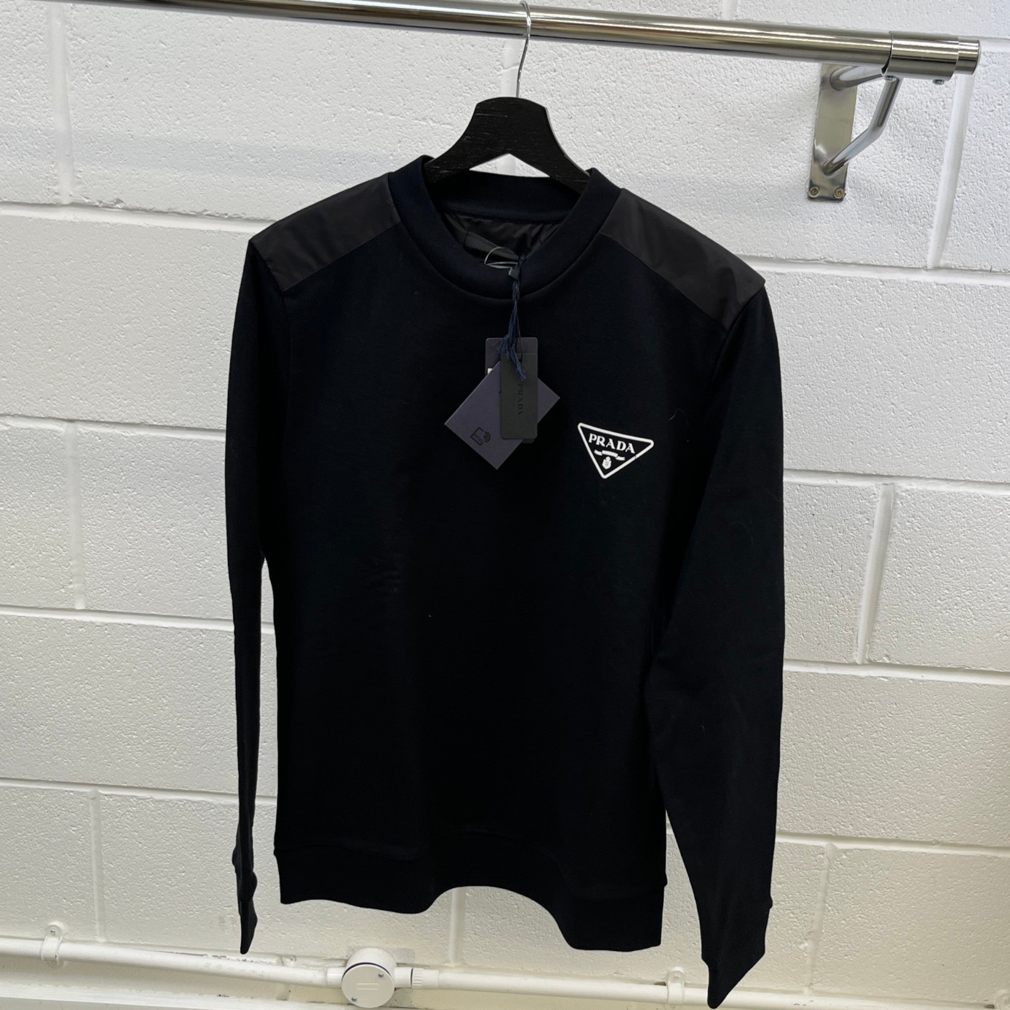 Men's Triangle Logo Nylon Sweatshirt Black Size S