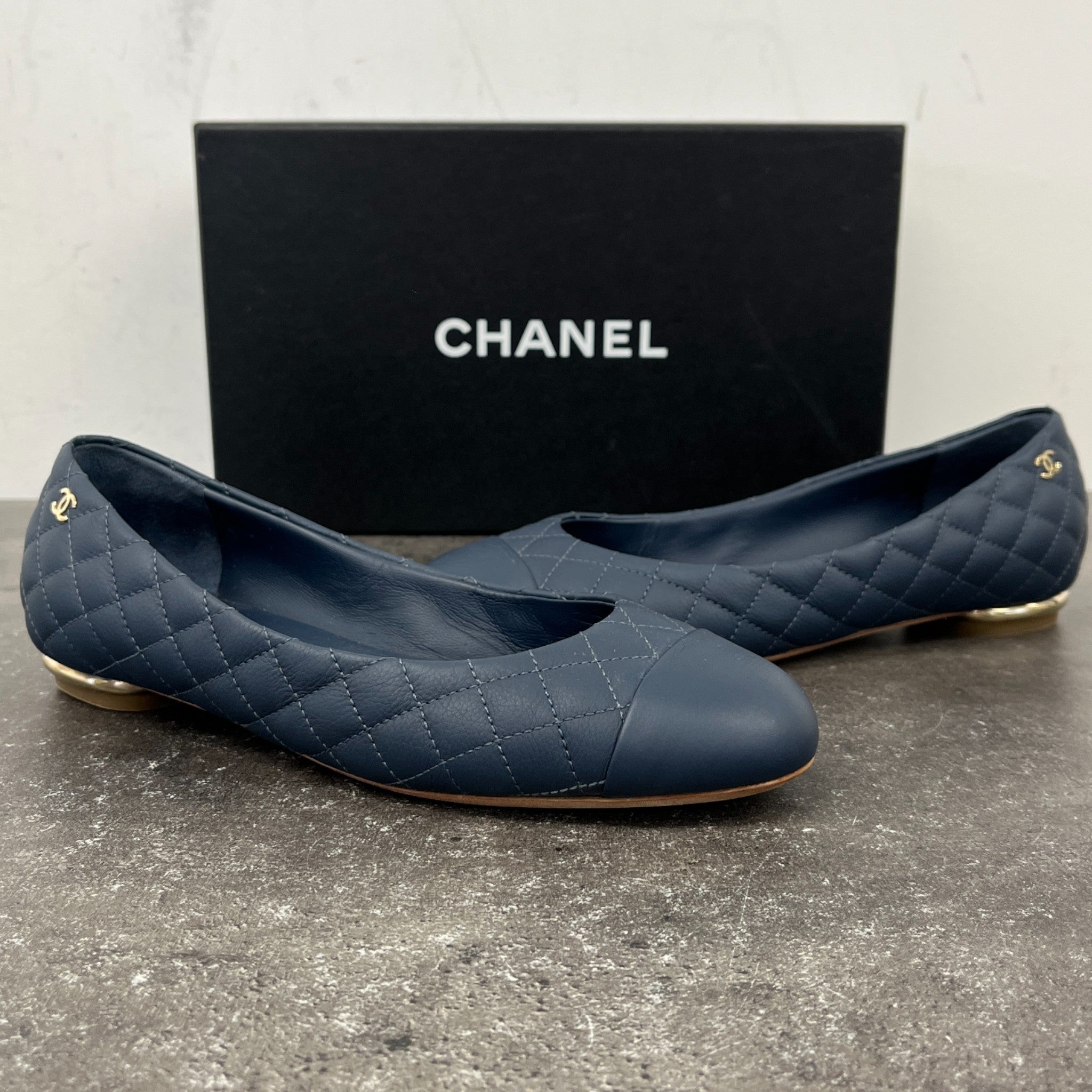 Women's Quilted Ballet Flats Mules Blue Size EU 36 / UK 3