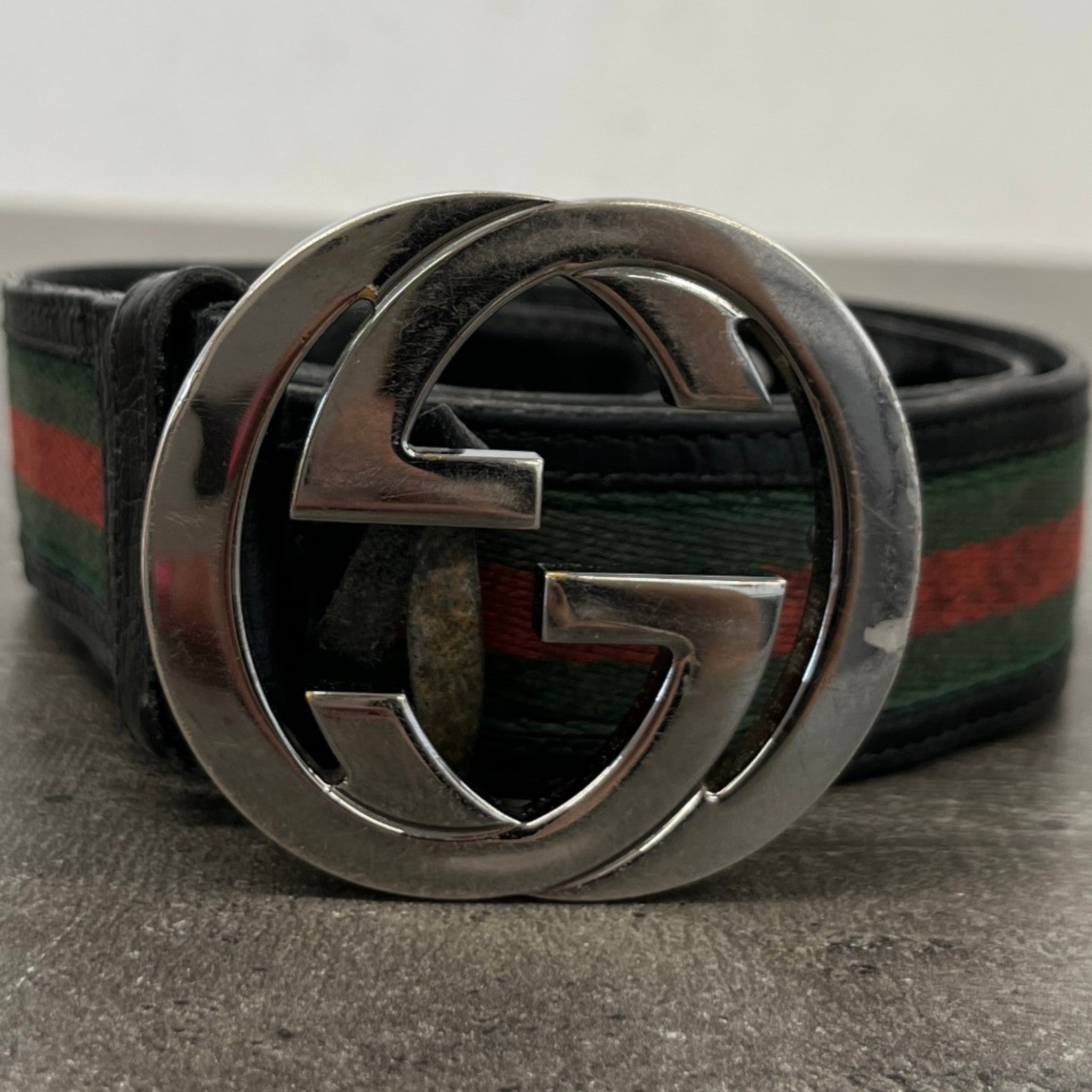 Men's Interlocking G Web Belt Black Size Waist 30"