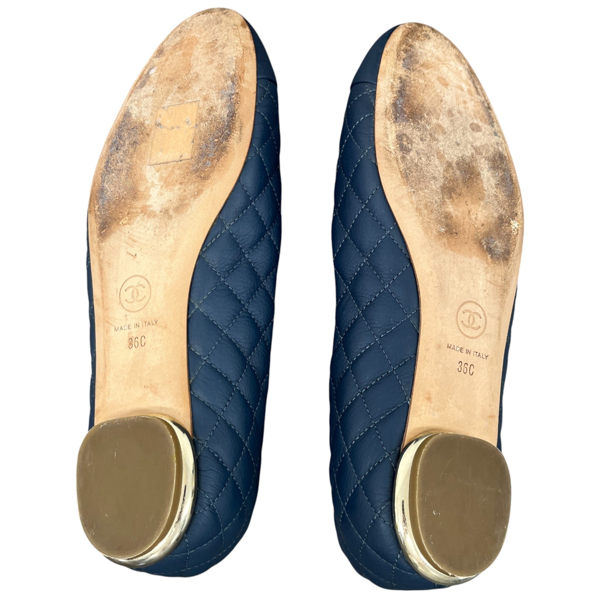Women's Quilted Ballet Flats Mules Blue Size EU 36 / UK 3
