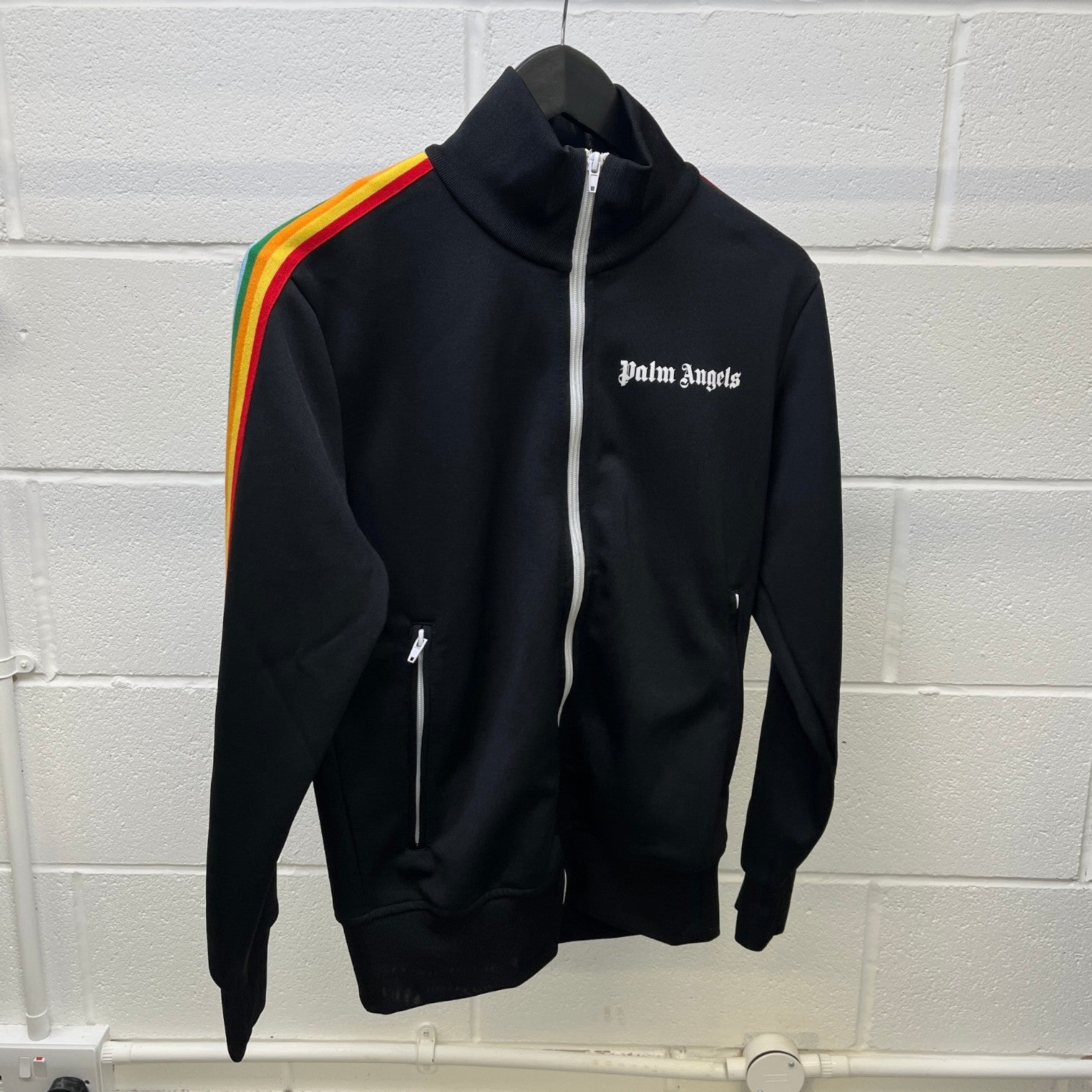 Men's Rainbow Stripe Track Jacket Black Size S