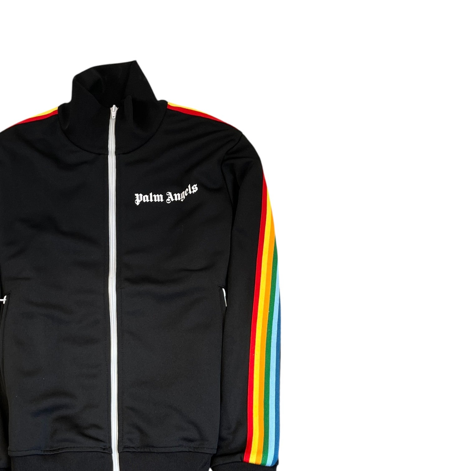 Men's Rainbow Stripe Track Jacket Black Size S
