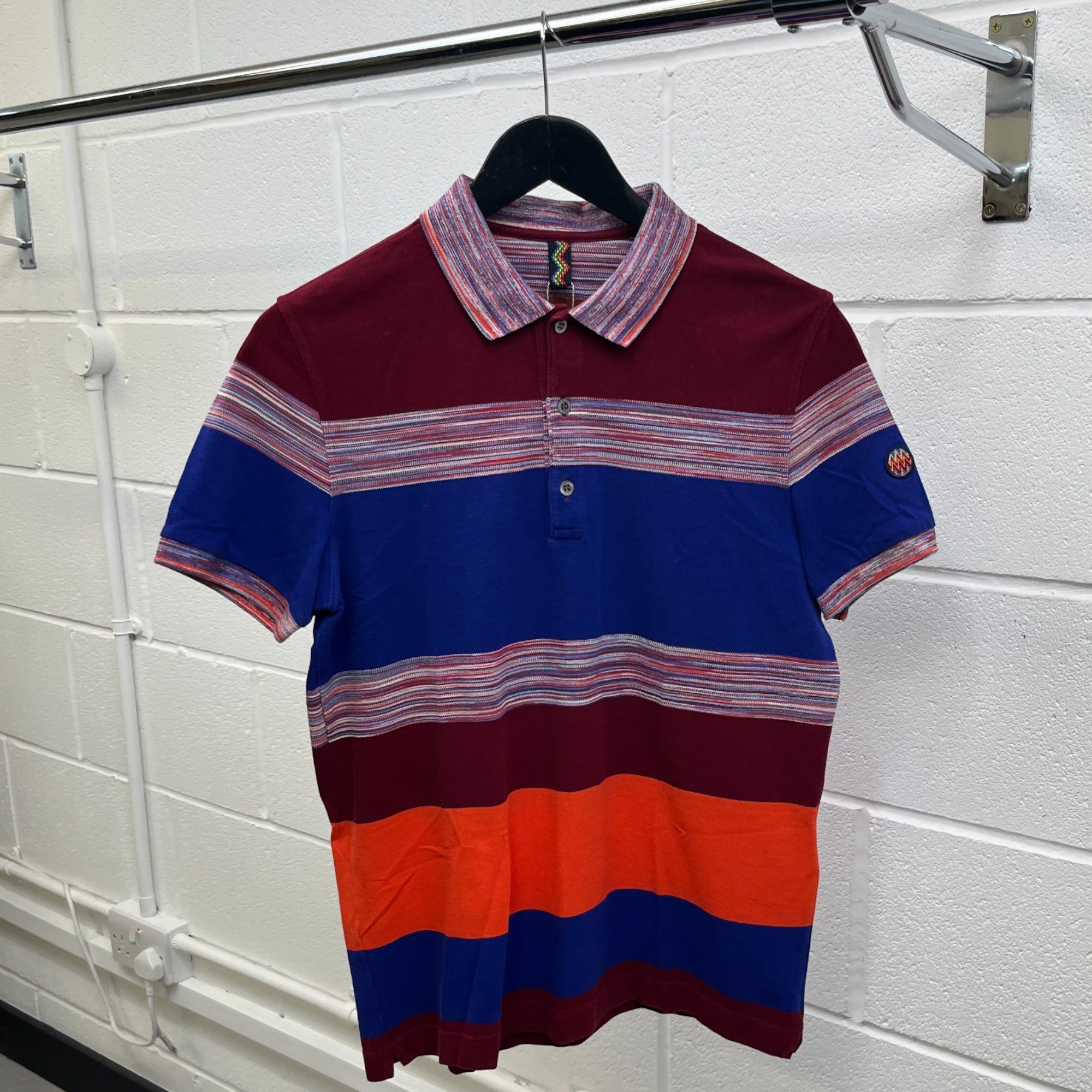 Men's Striped Block Polo Shirt Multi-Coloured Size S