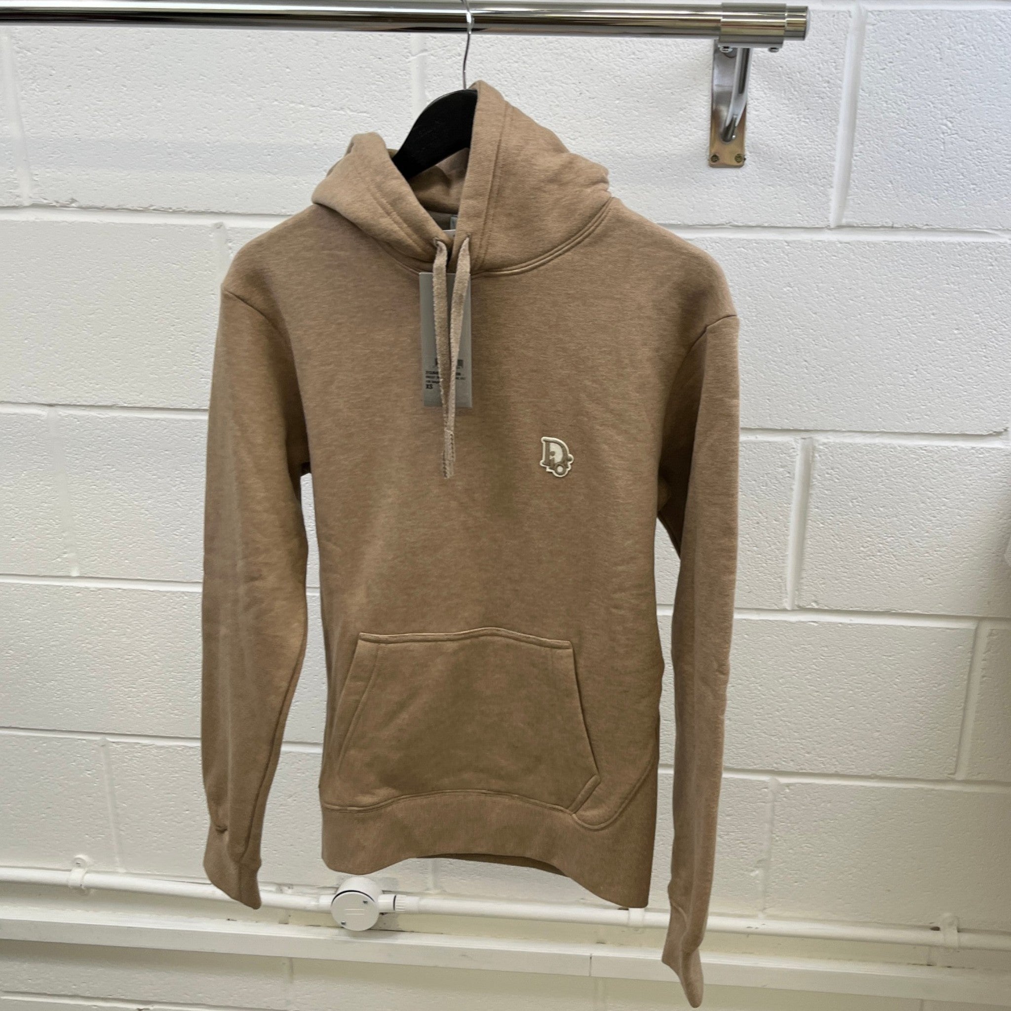 Men's Embroidered Logo Hoodie Beige Size XS