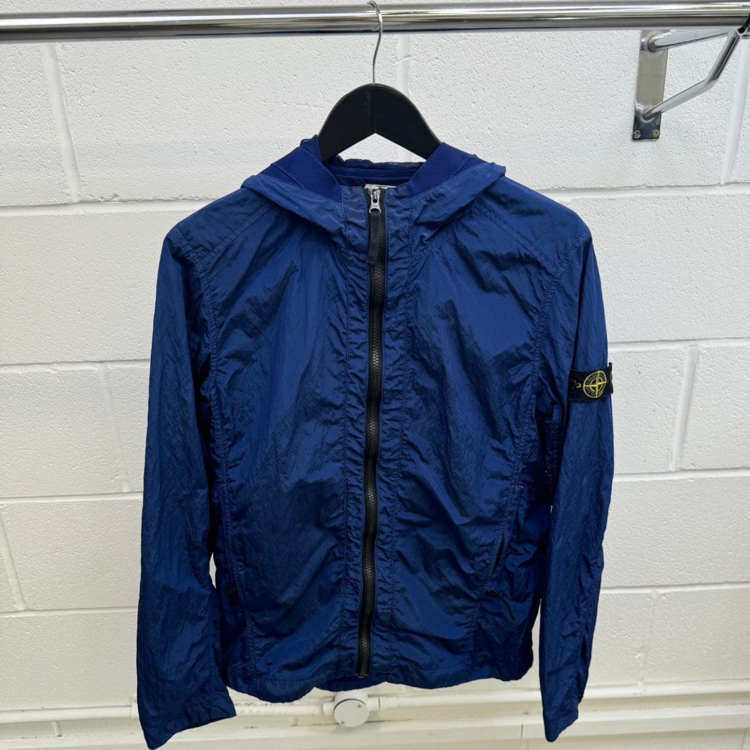 Men's Crinkle Reps Applique Logo Windbreaker Blue Size Age 14