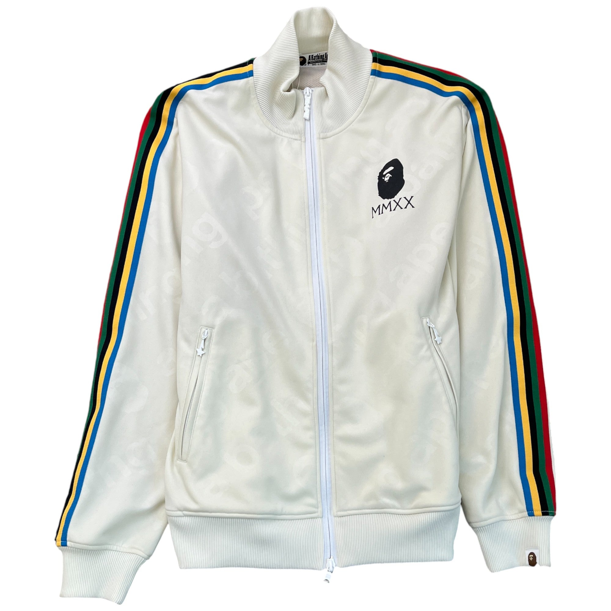 Men's Logo Print Striped Track Jacket Cream Size L