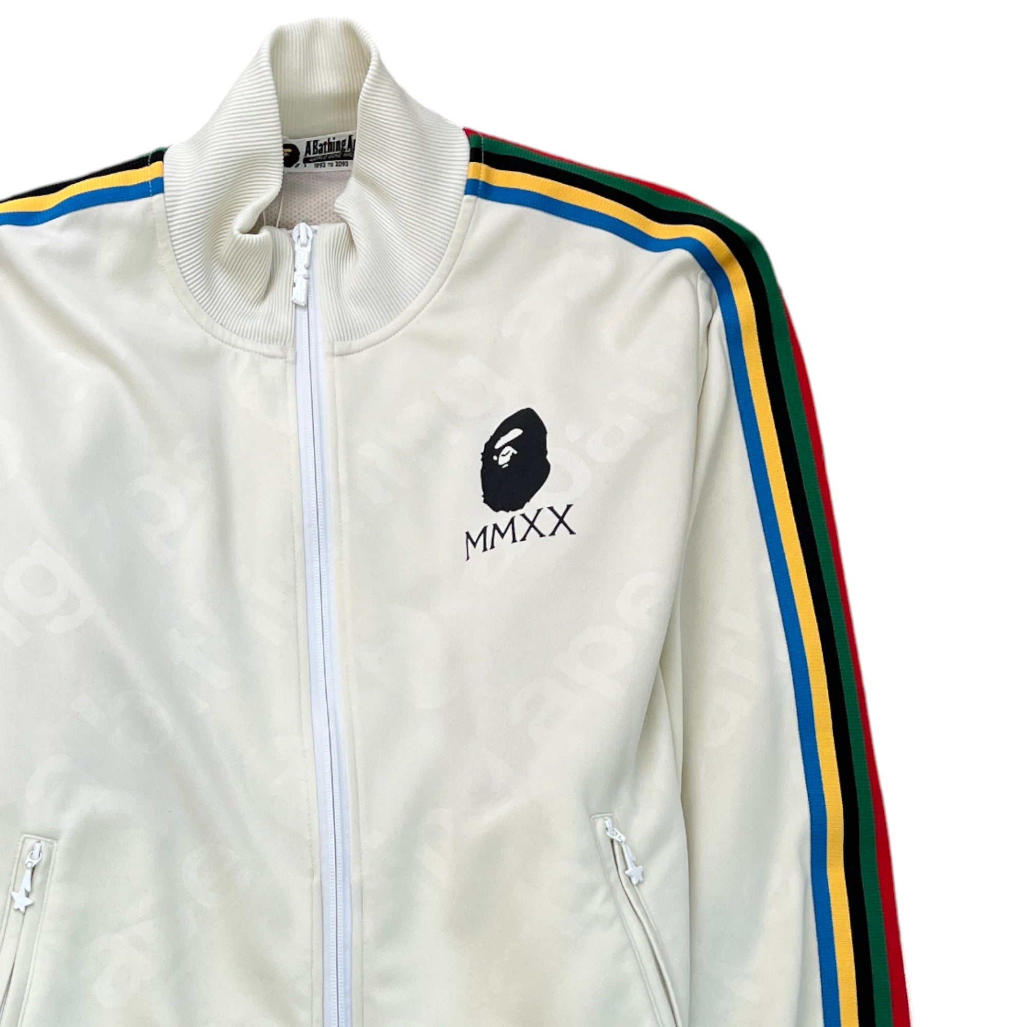 Men's Logo Print Striped Track Jacket Cream Size L