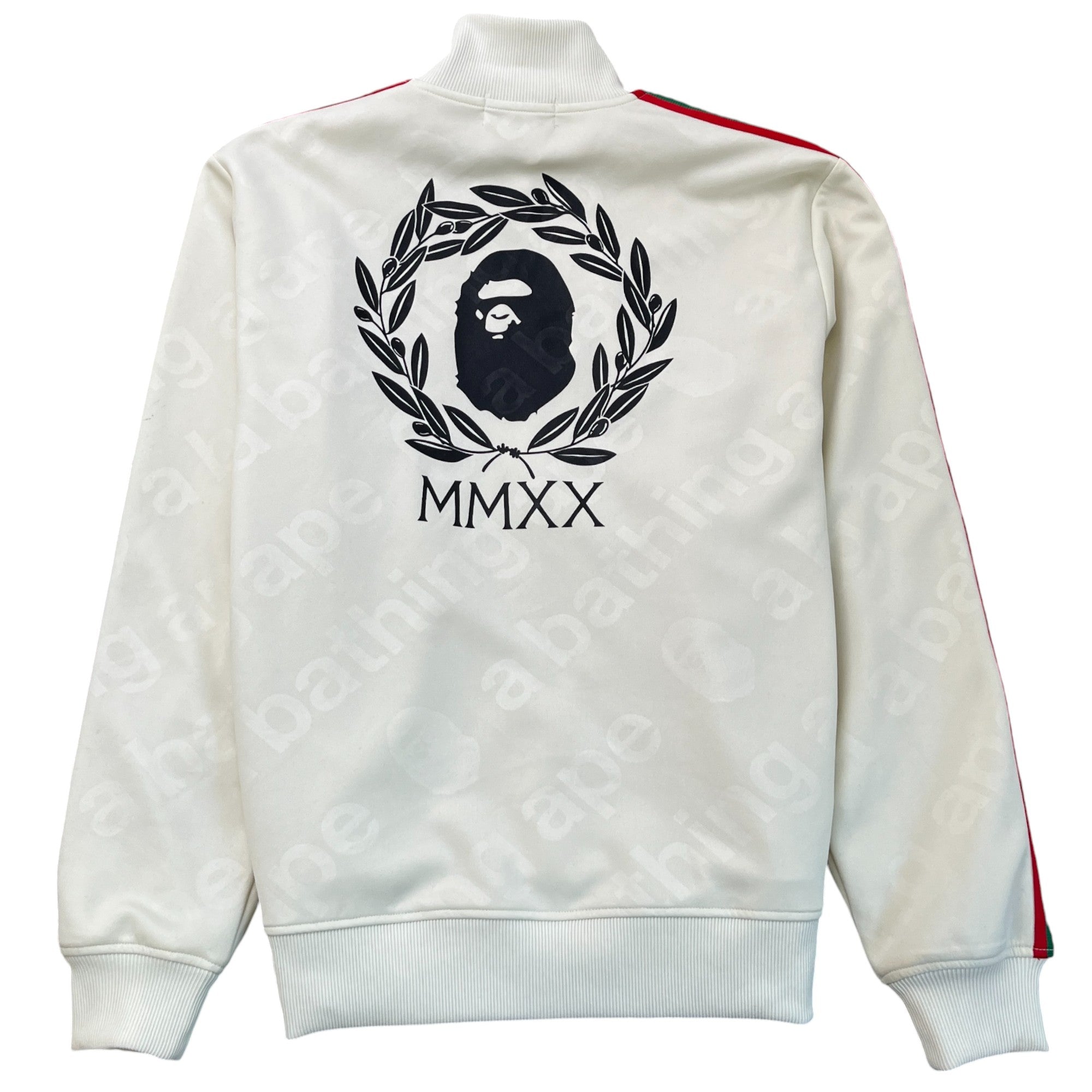 Men's Logo Print Striped Track Jacket Cream Size L