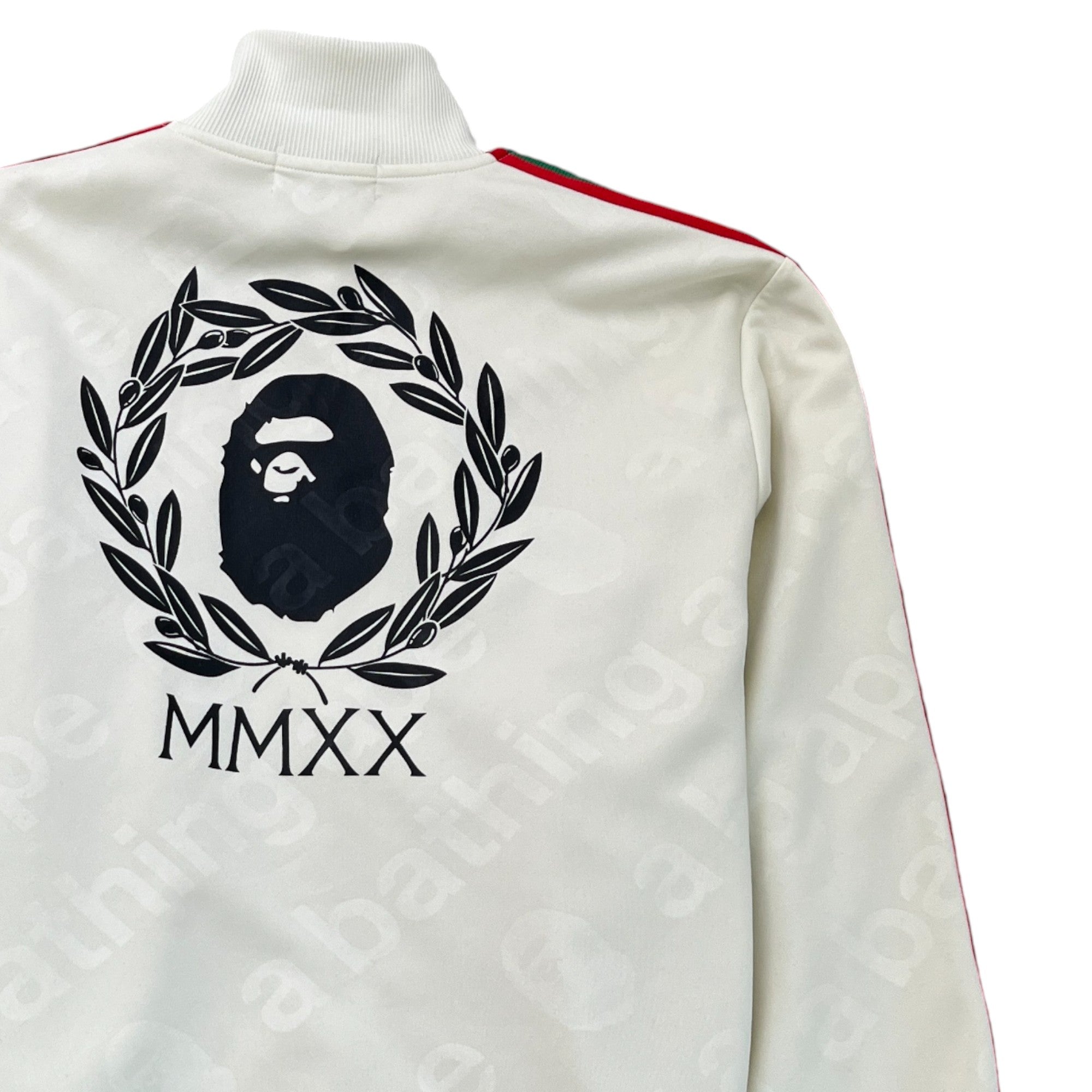 Men's Logo Print Striped Track Jacket Cream Size L