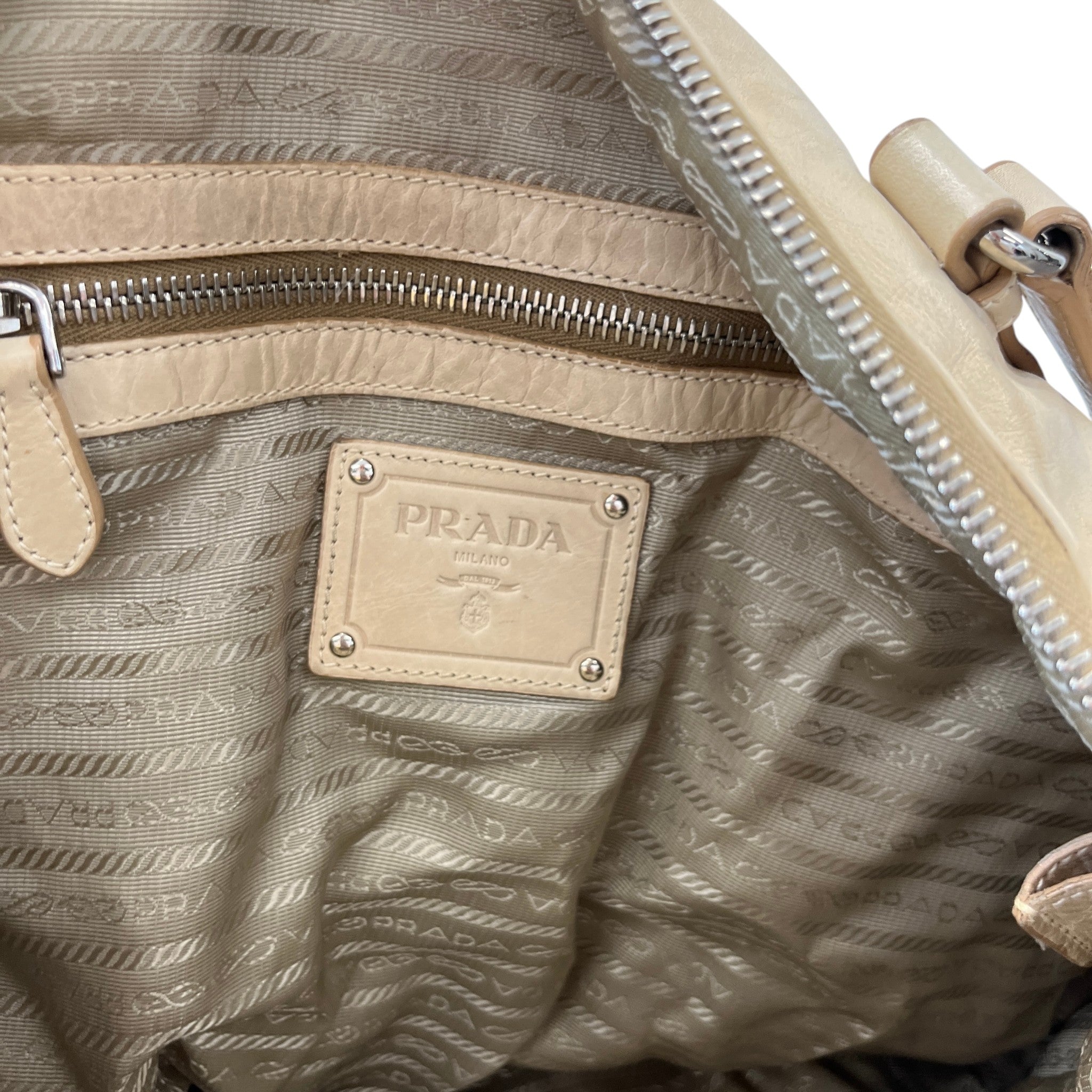 Women's Plaque Logo Dual Buckle Strap Handbag Beige