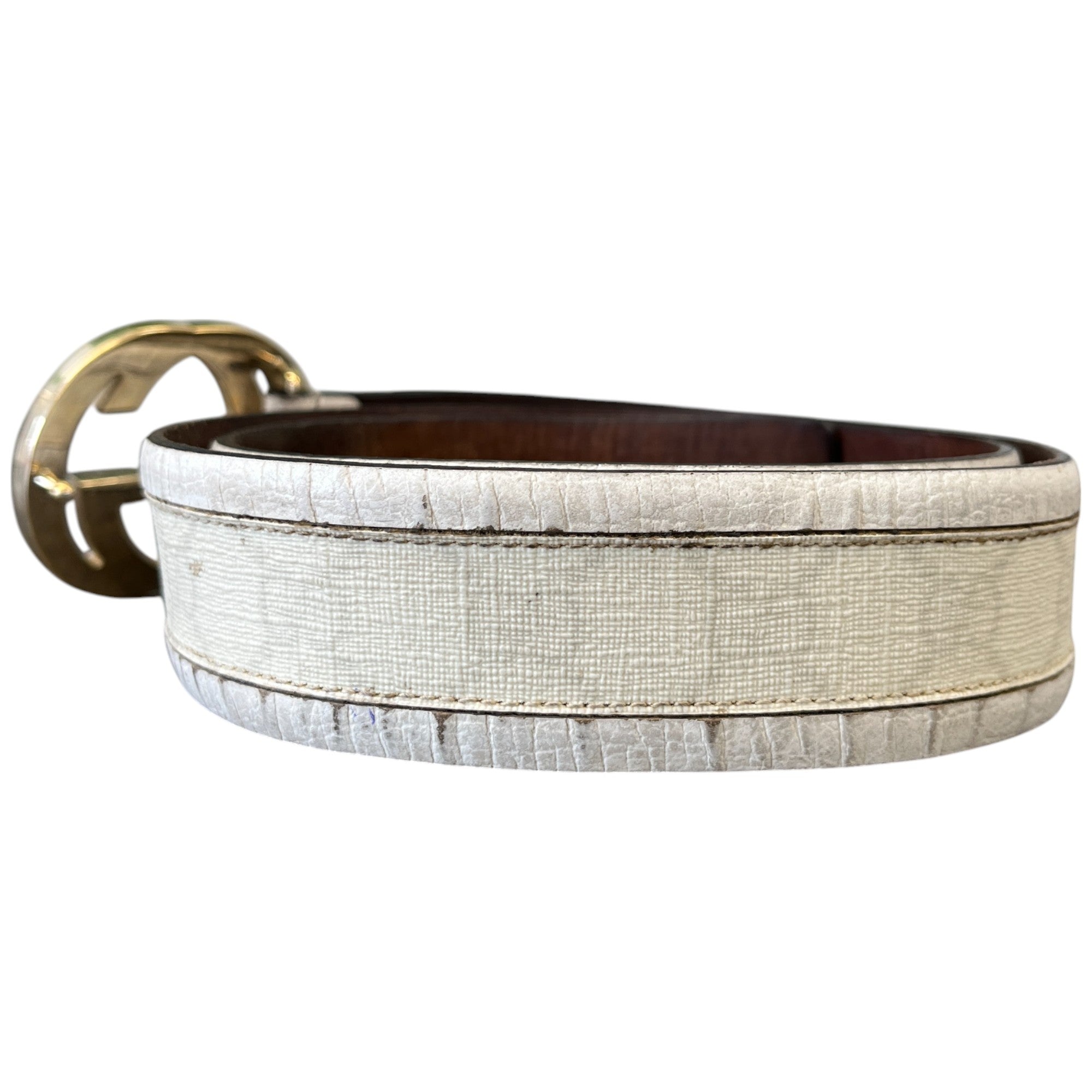 Women's Gg Interlocking Buckle Belt White Size Waist 32"