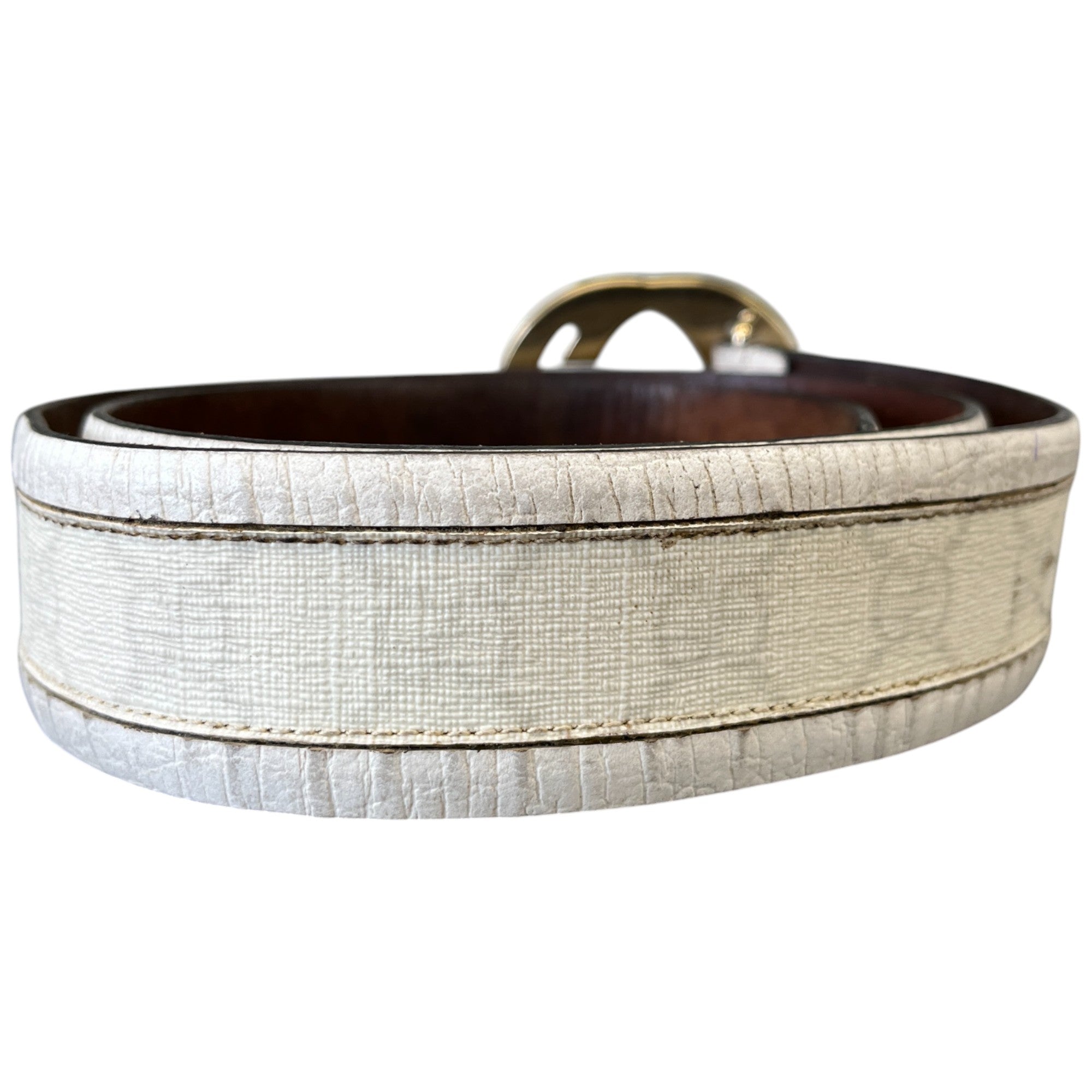 Women's Gg Interlocking Buckle Belt White Size Waist 32"