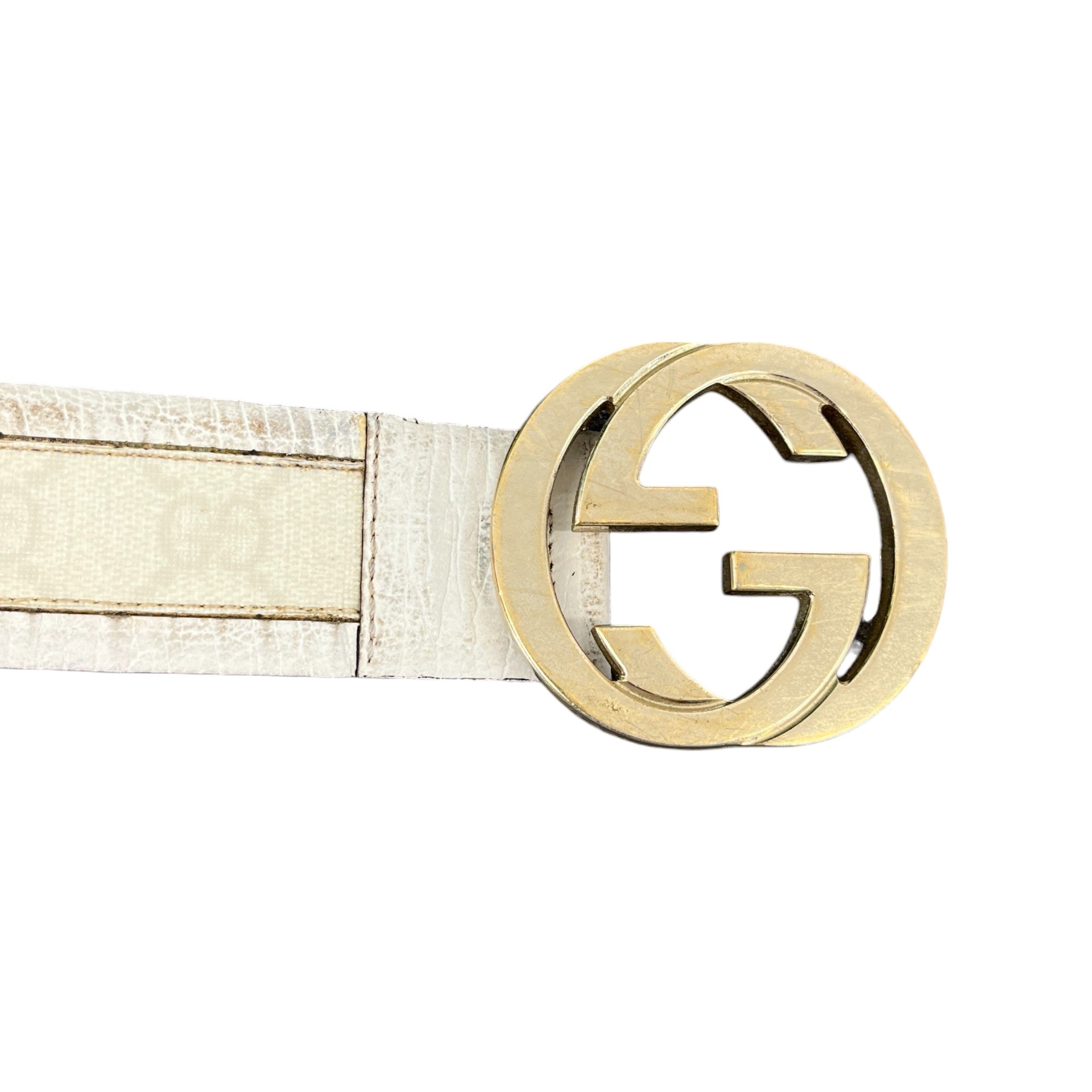 Women's Gg Interlocking Buckle Belt White Size Waist 32"