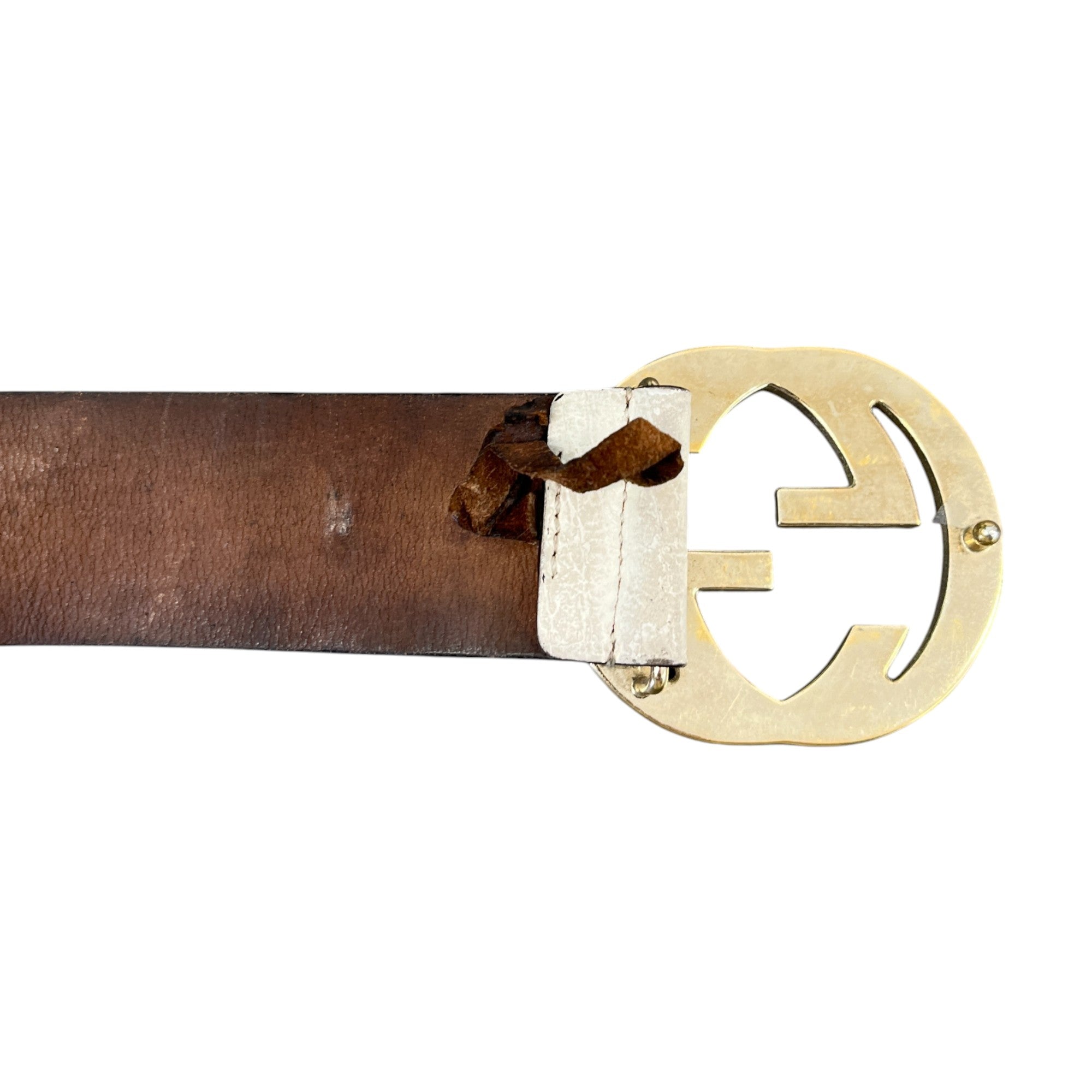 Women's Gg Interlocking Buckle Belt White Size Waist 32"