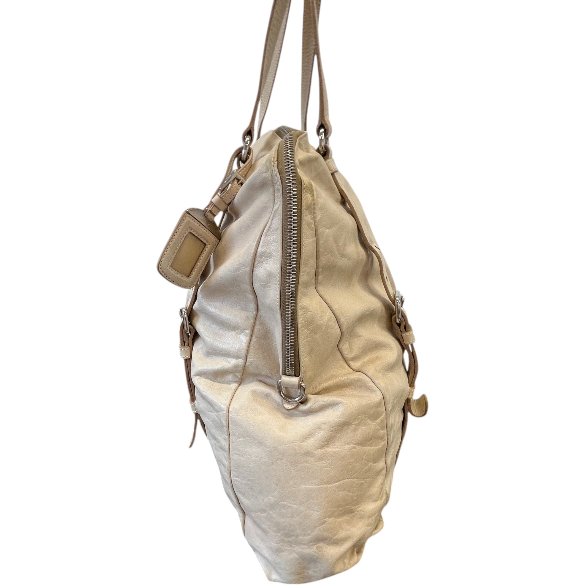 Women's Plaque Logo Dual Buckle Strap Handbag Beige